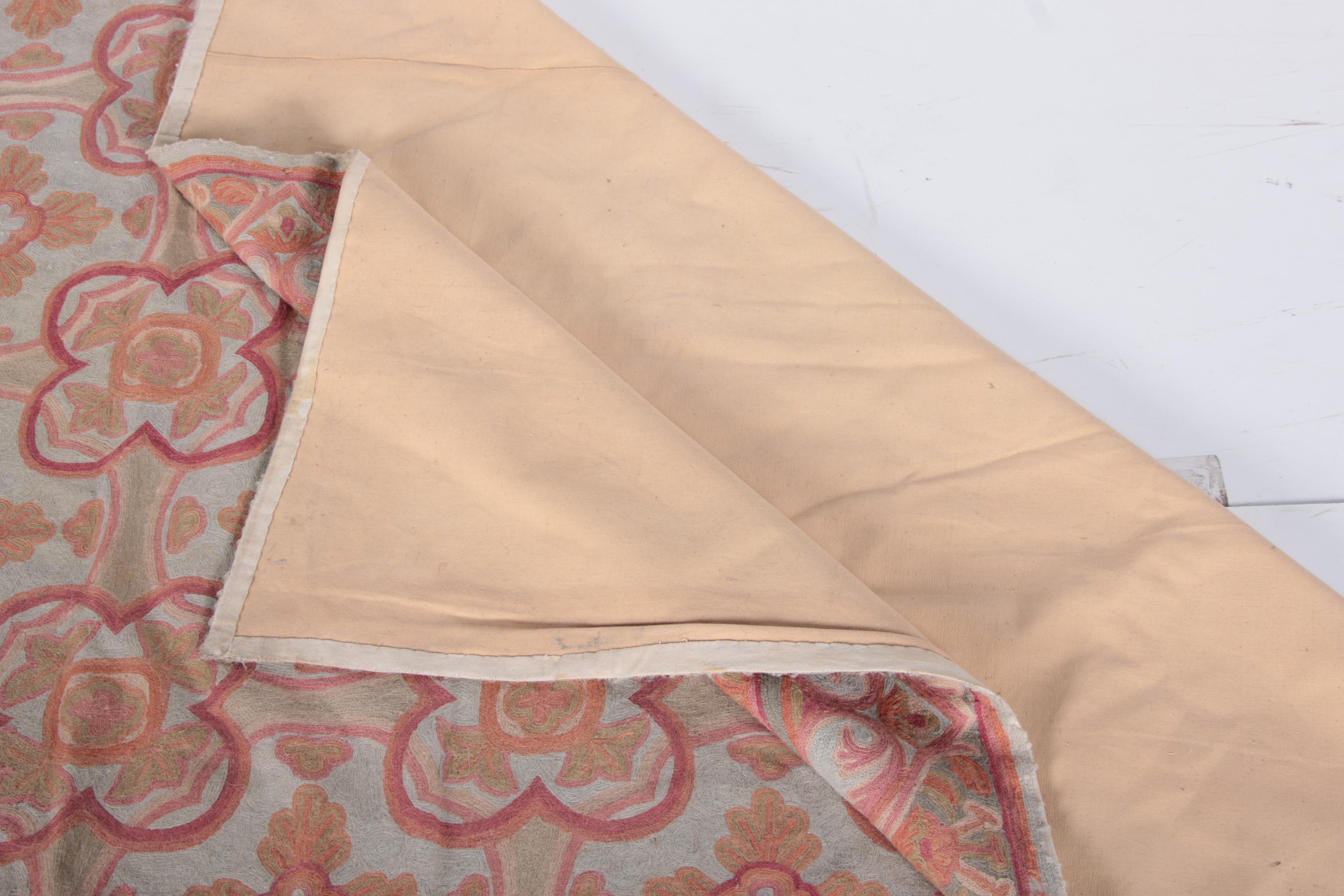 Vintage Crewel Embroidered Wool Indian Area Rug