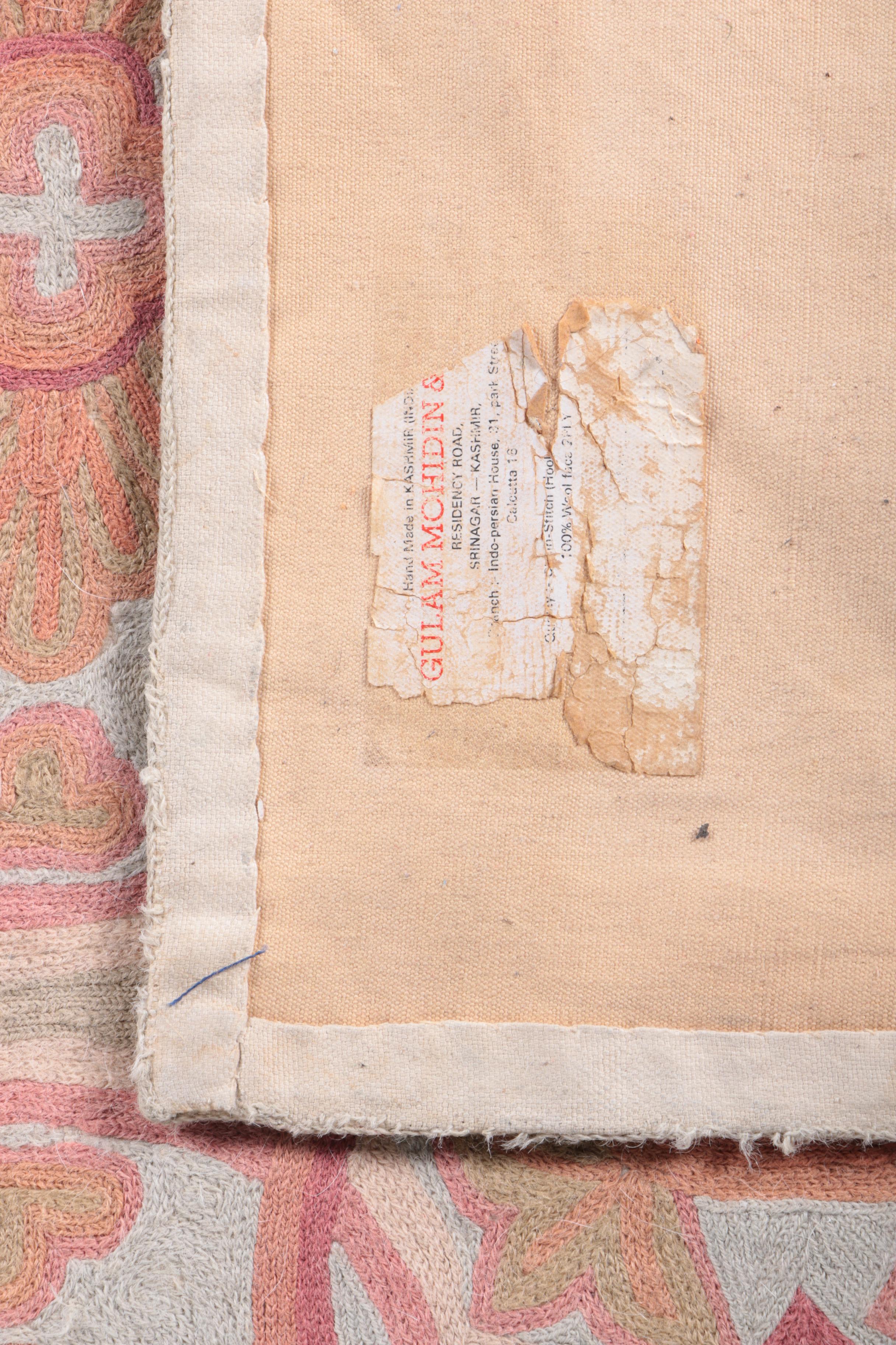 Vintage Crewel Embroidered Wool Indian Area Rug