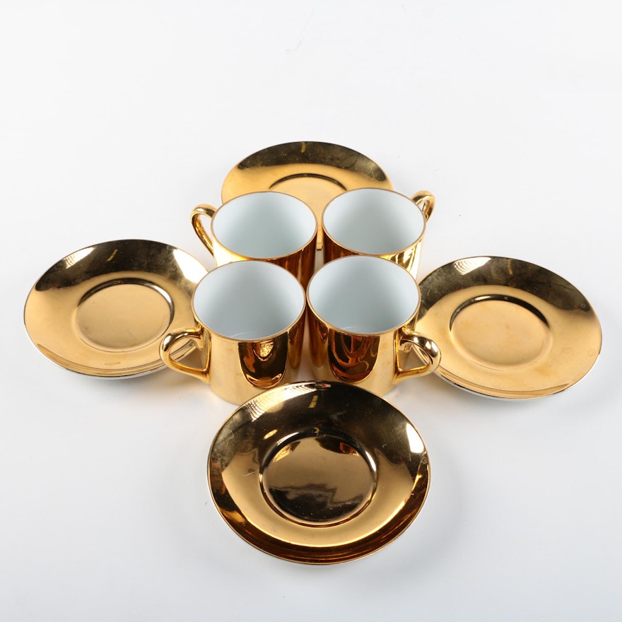 Fitz and Floyd Gilded Porcelain Cafe Service for Four