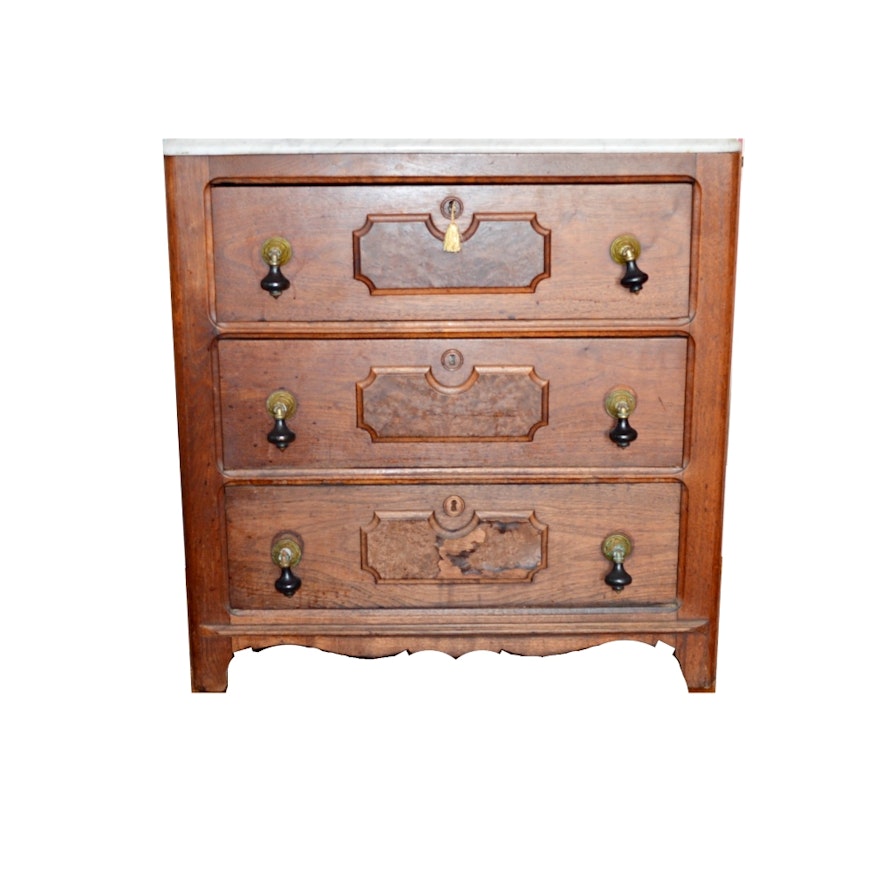 Antique Victorian Walnut Washstand With Marble Top