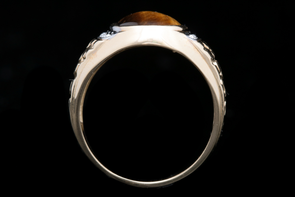 14K Yellow Gold Tiger's Eye and Diamond Ring