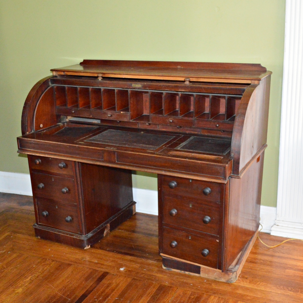 Antique Victorian Cylinder Roll-Top Desk