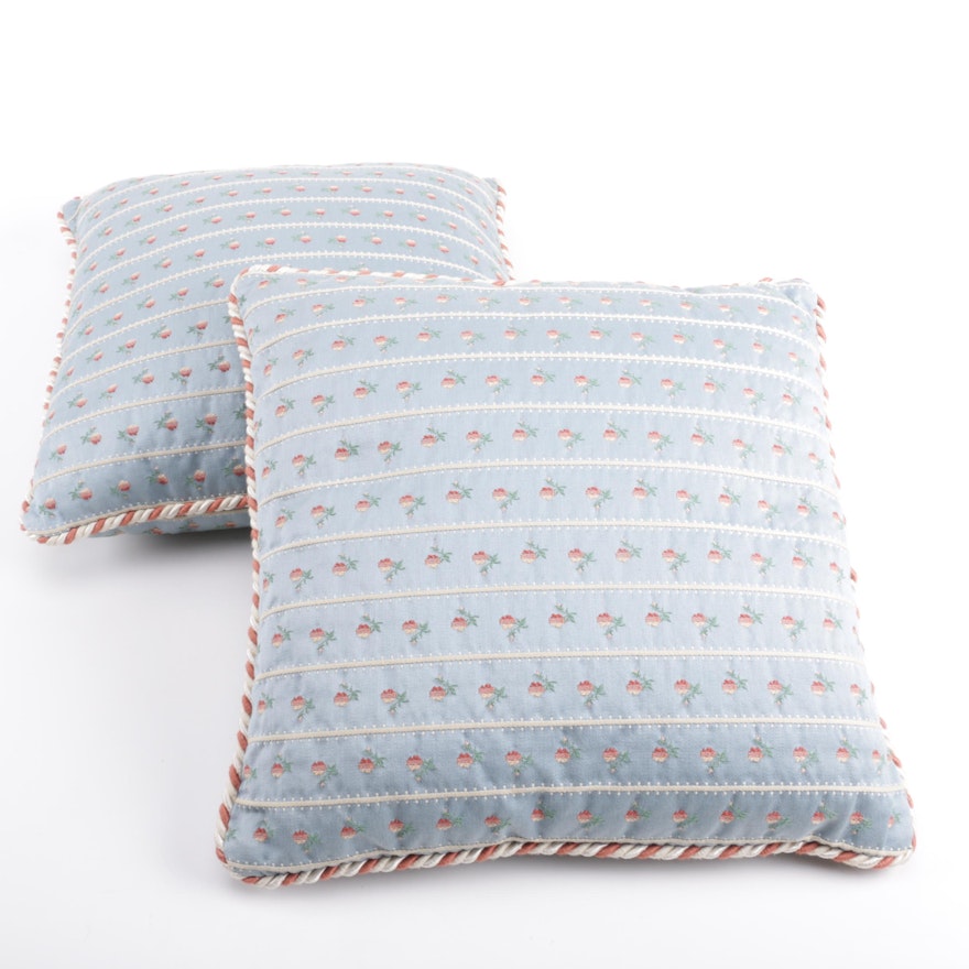 Pair of Throw Pillows with Rosebud Pattern