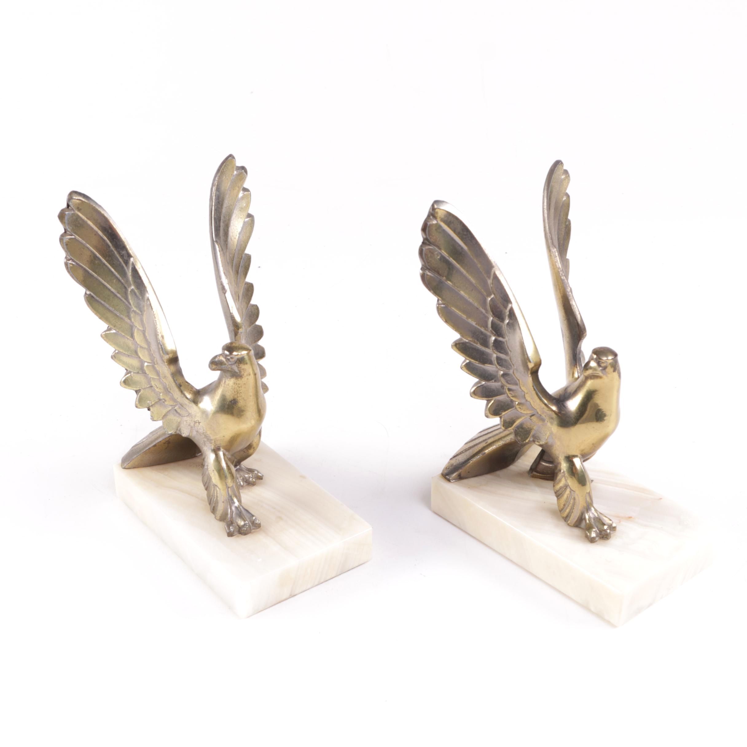 Vintage Brass and Agate Eagle Bookends