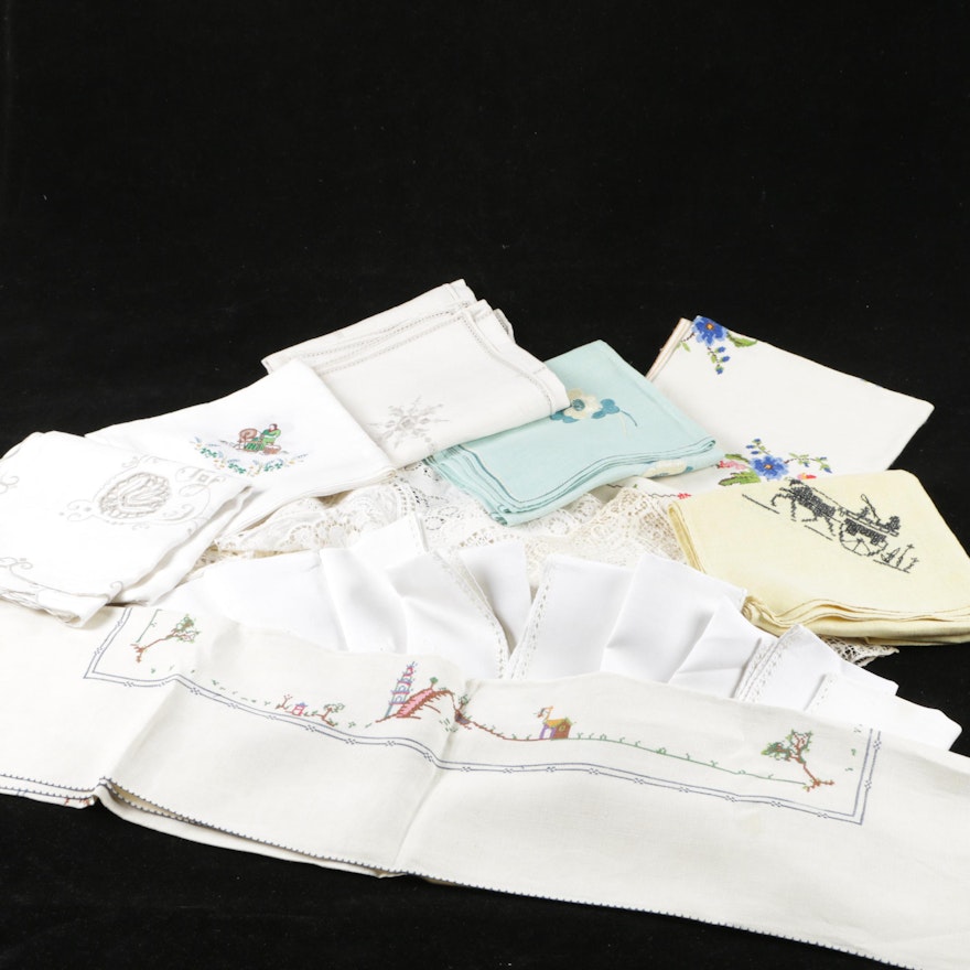 Assortment of Embroidered  Linens