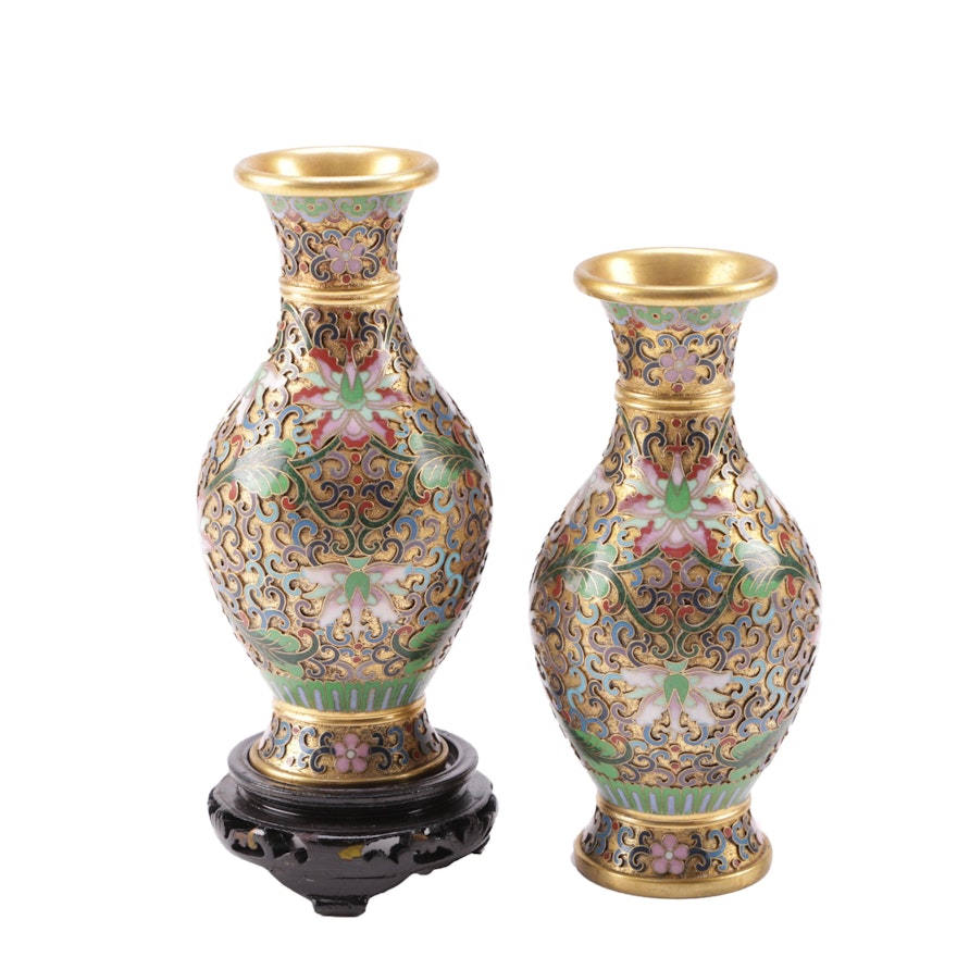 Pair of Chinese Cloisonné Vases with Stands