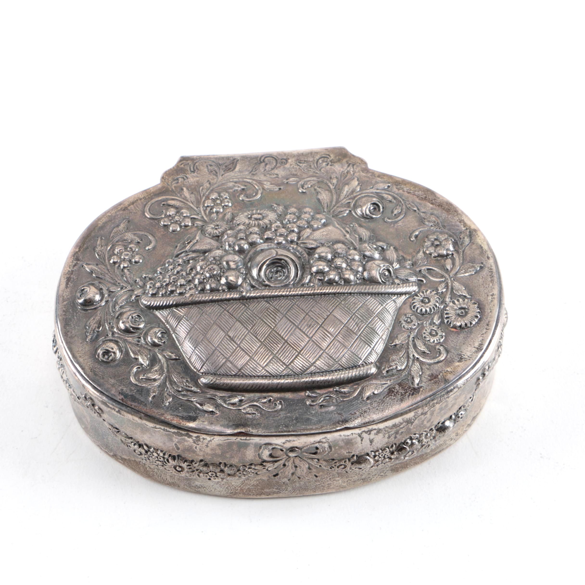 Coin Silver Repoussé Floral Trinket Box