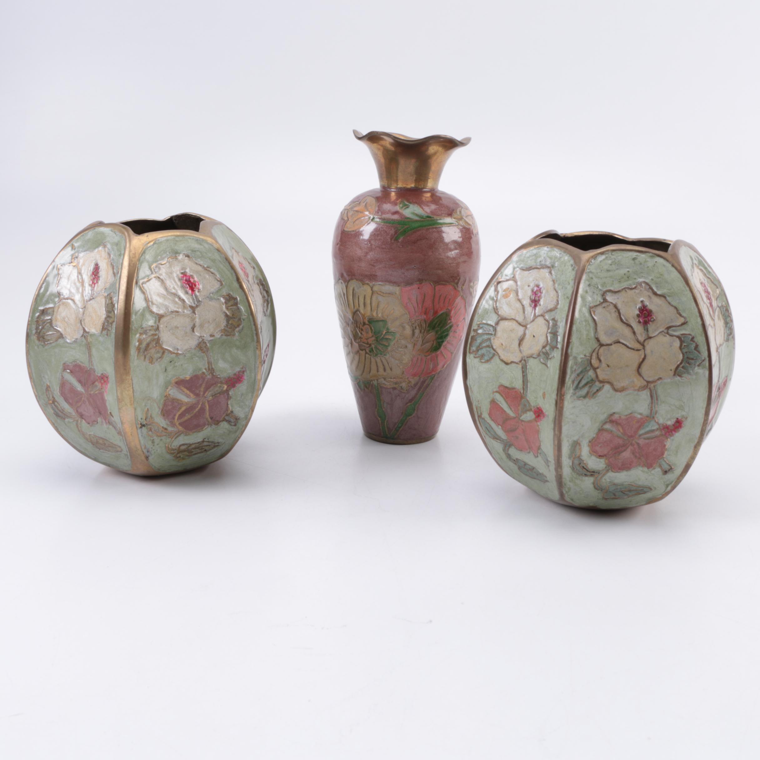 Set of Penco Brass Cloisonné Vases