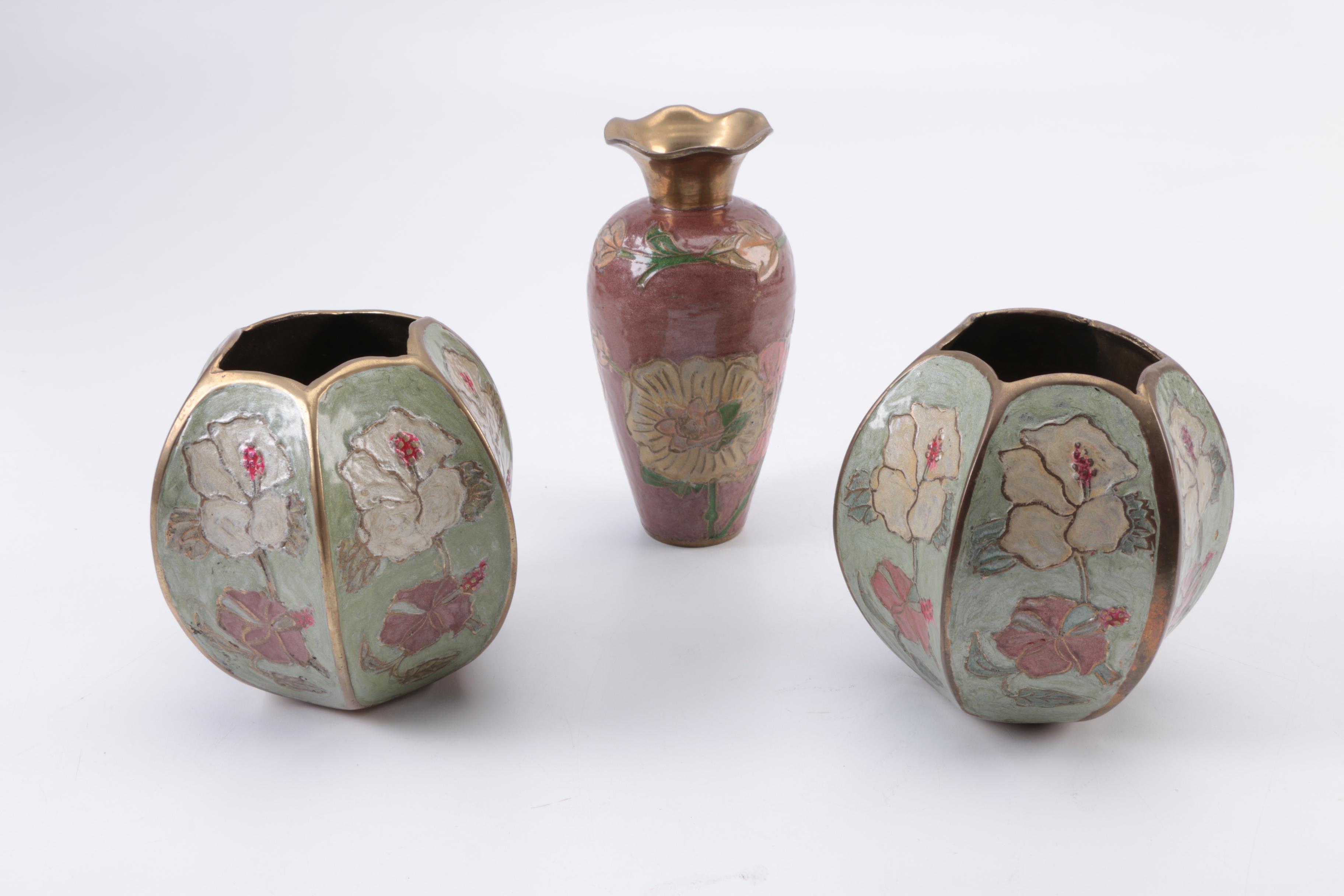 Set of Penco Brass Cloisonné Vases