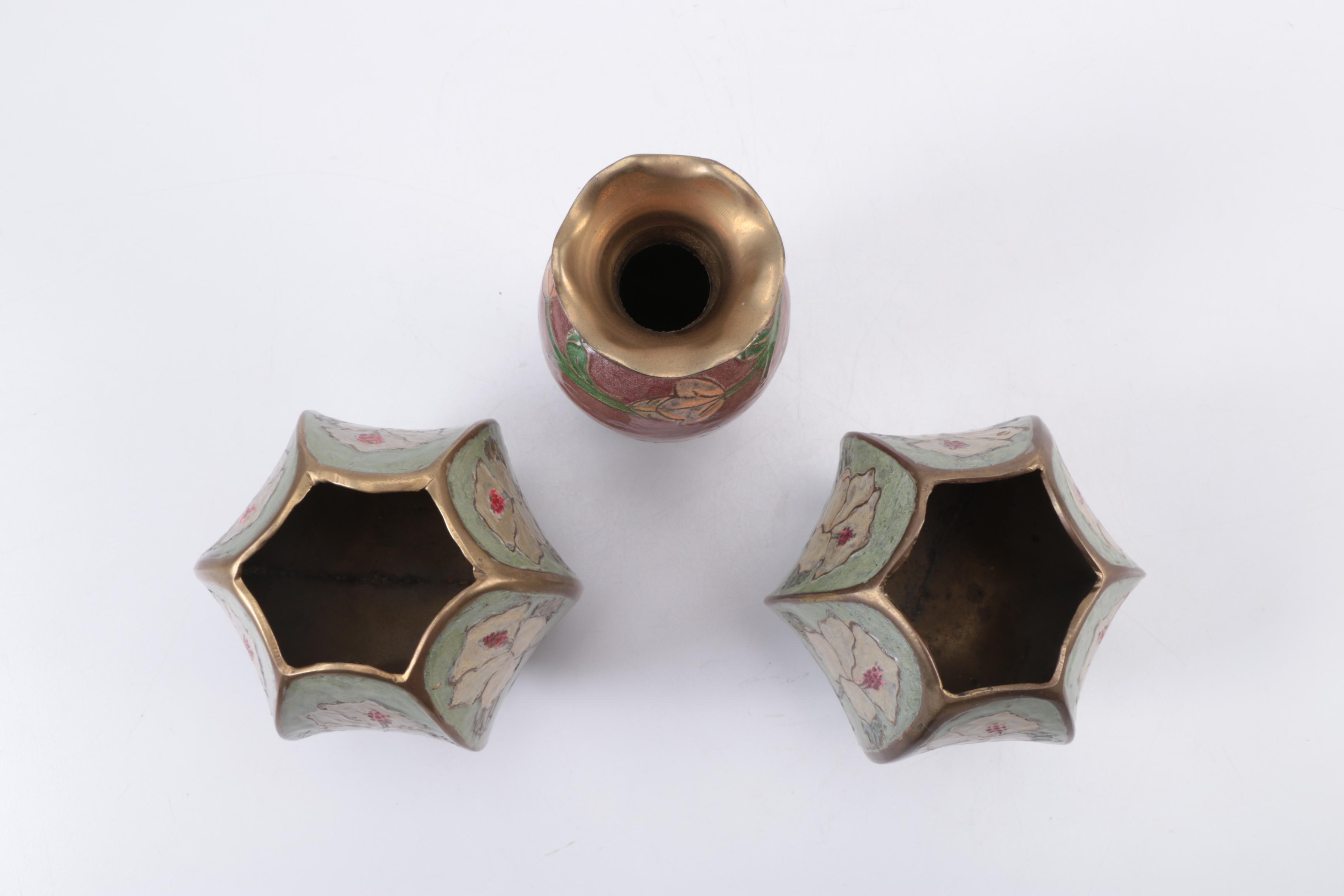 Set of Penco Brass Cloisonné Vases
