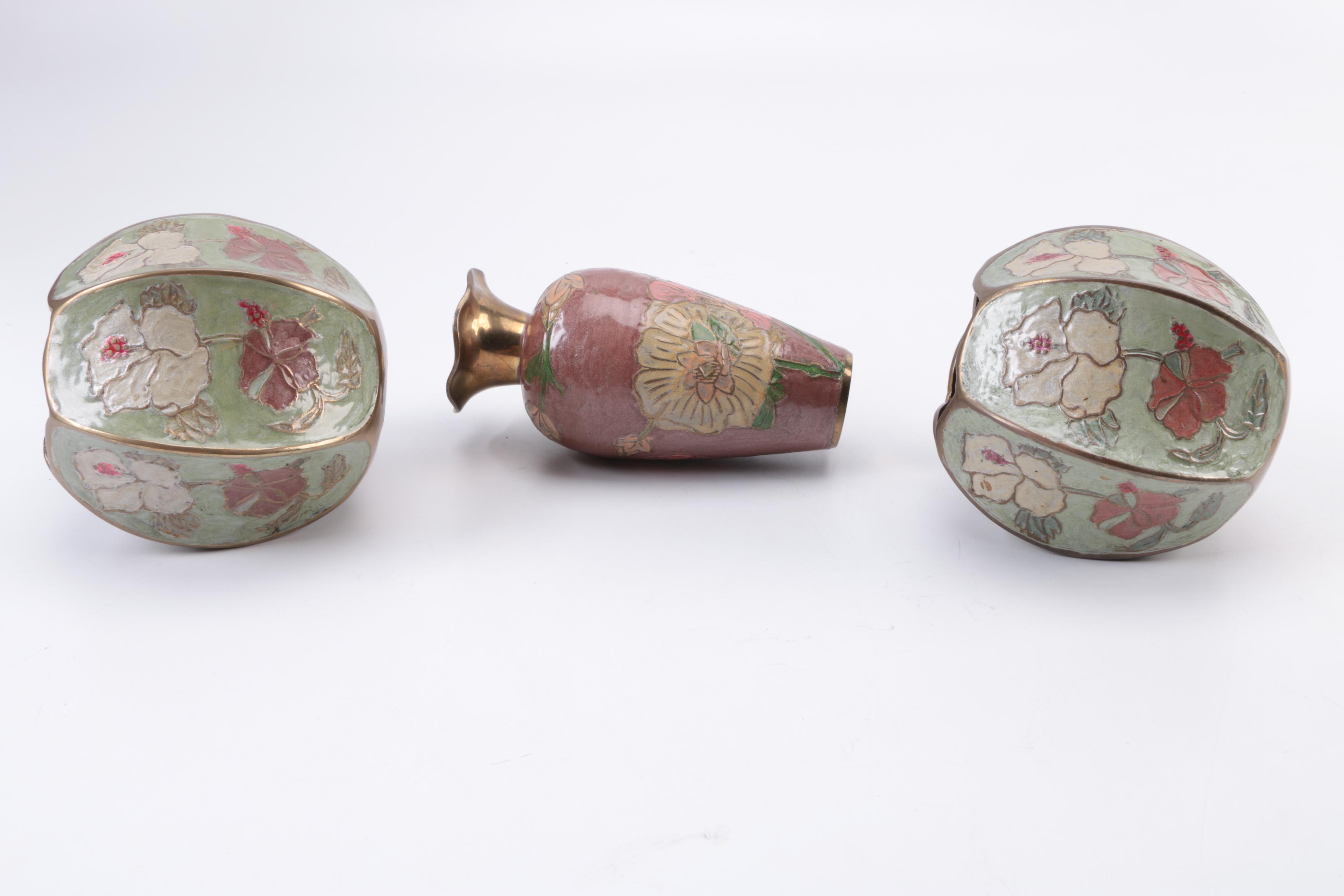 Set of Penco Brass Cloisonné Vases