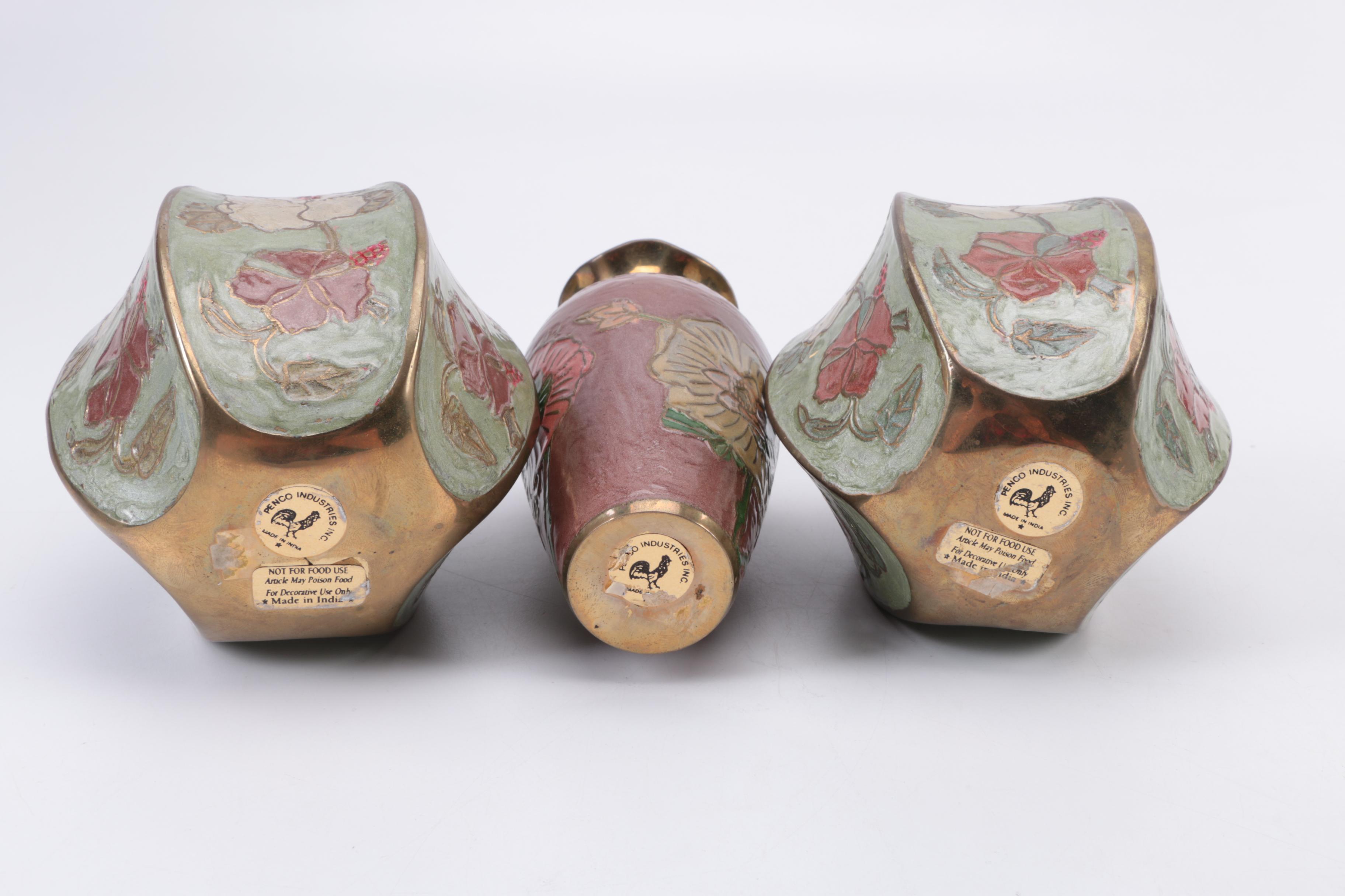 Set of Penco Brass Cloisonné Vases