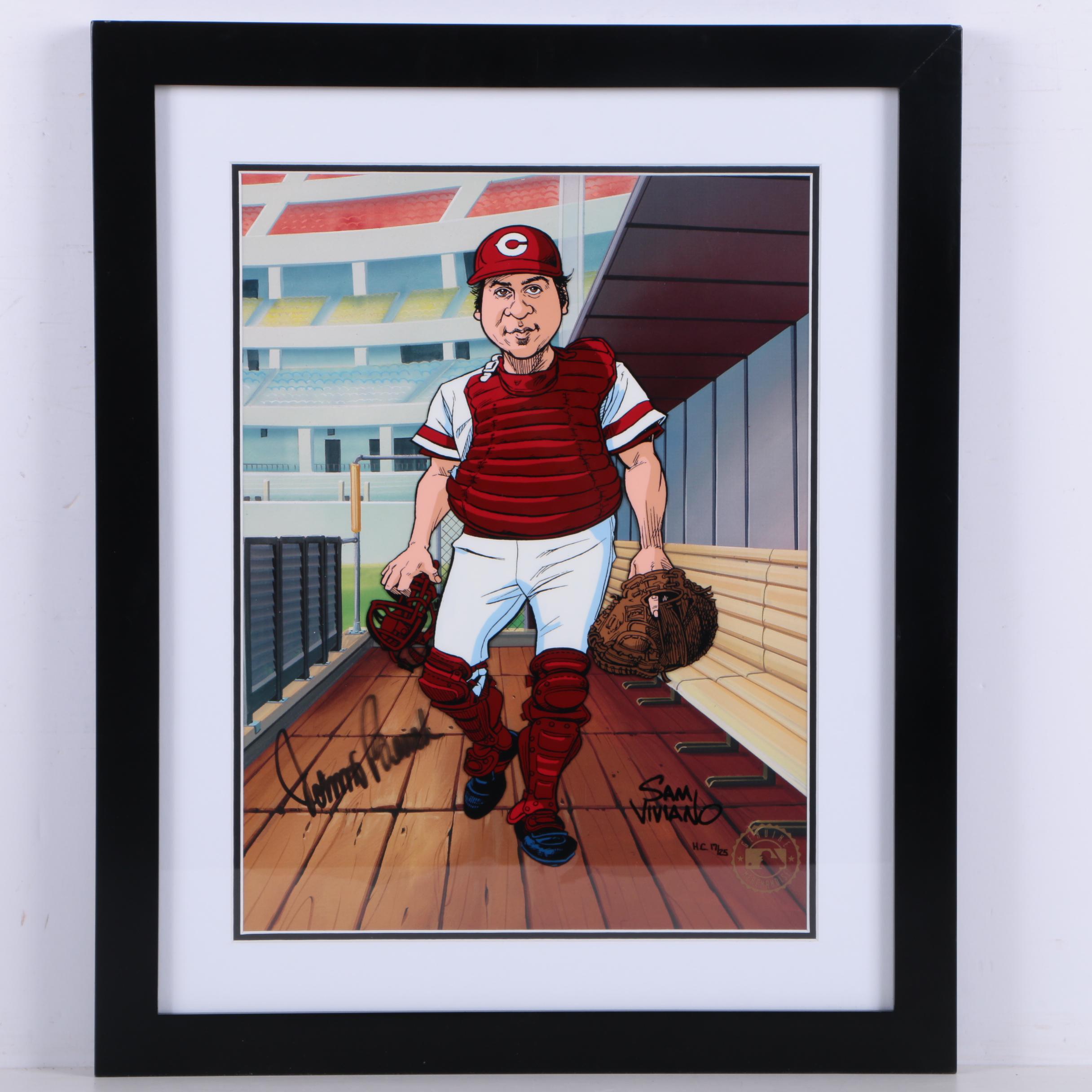 Sam Viviano Limited Edition Hand Painted Cel Autographed by Johnny Bench