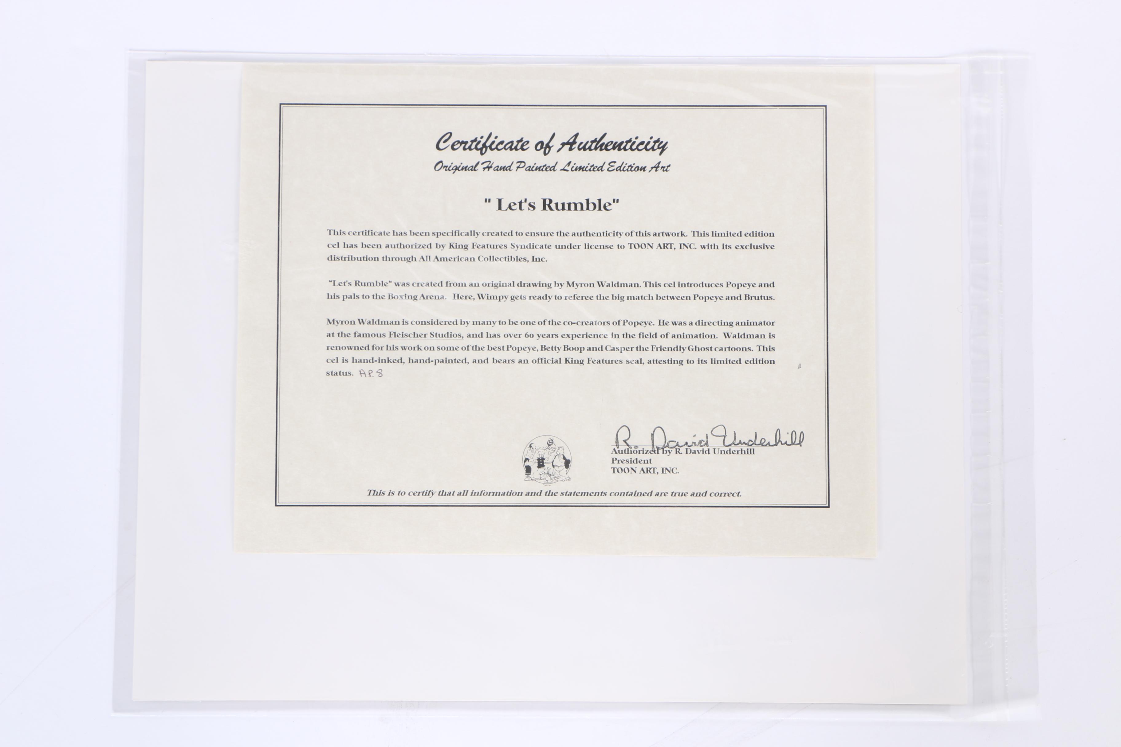 Limited Edition Cels Featuring Characters from "Popeye"