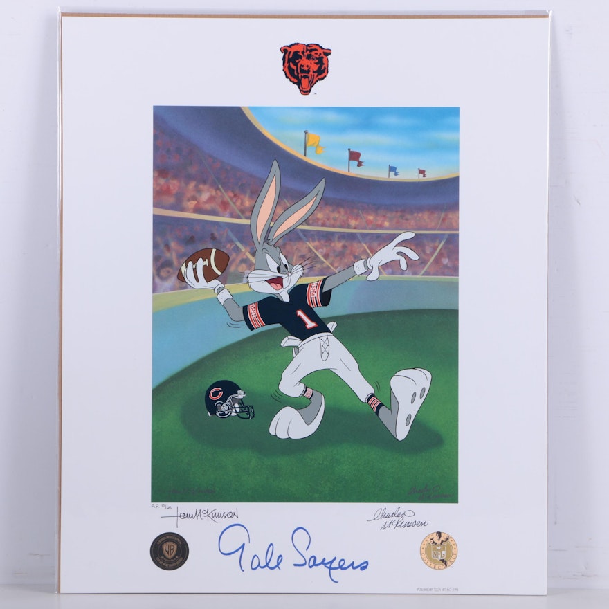Signed Limited Edition Lithoserigraph of Bugs Bunny Autographed by Gale Sayers