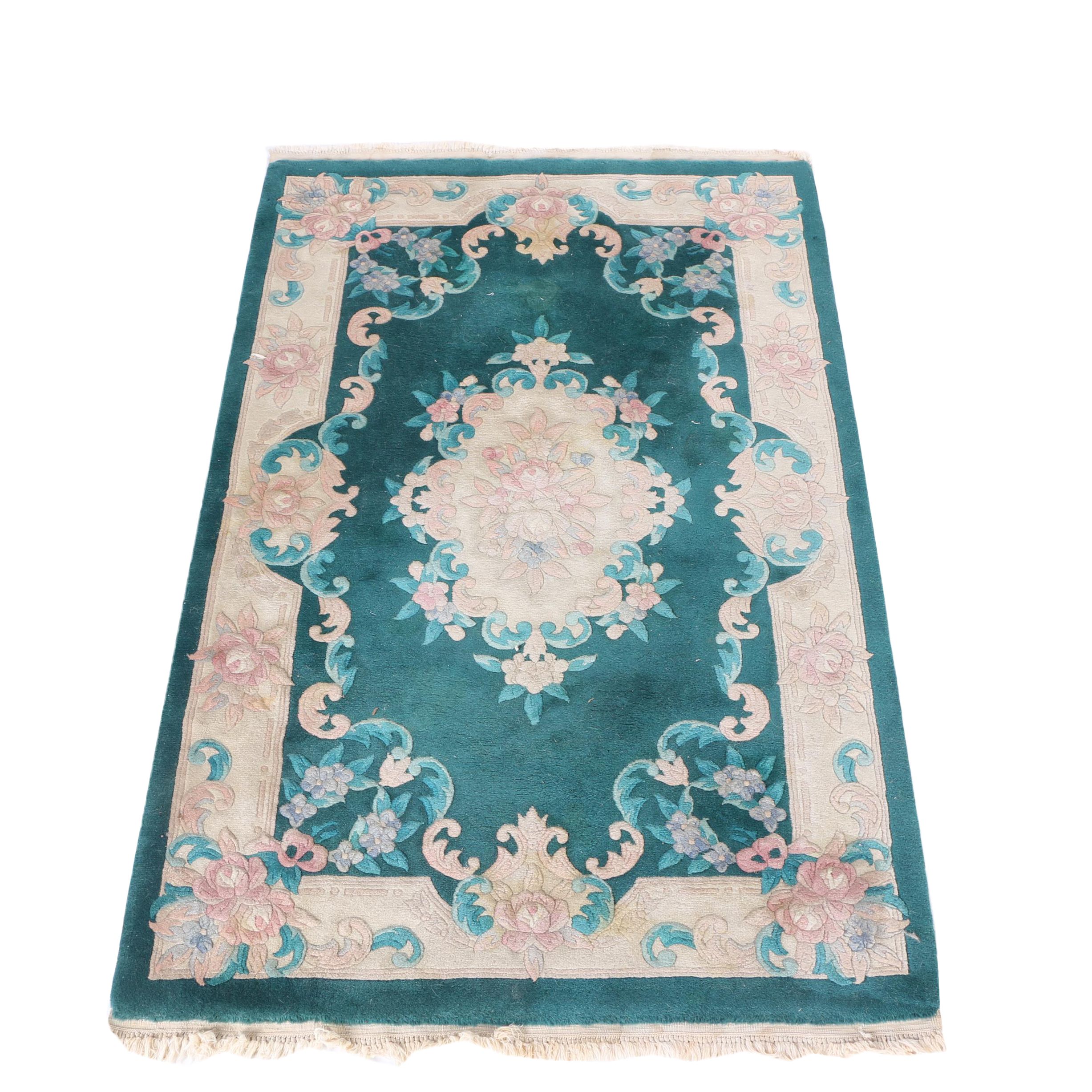 Hand-Knotted Carved Chinese Wool Area Rug