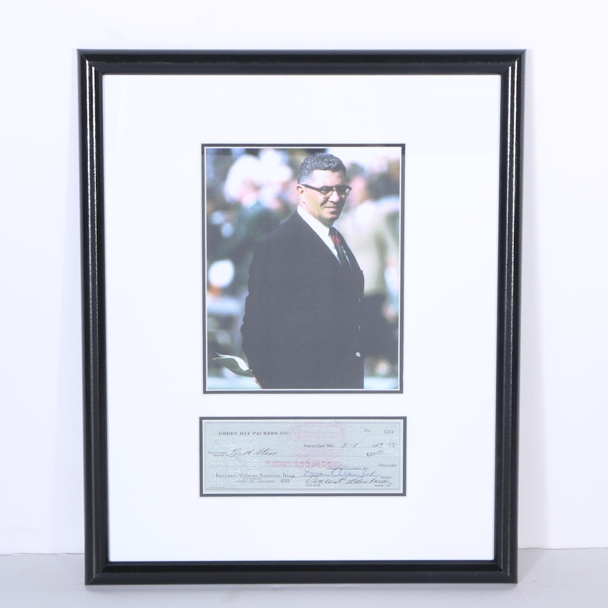 Offset Lithograph of Vince Lombardi Photograph and Check