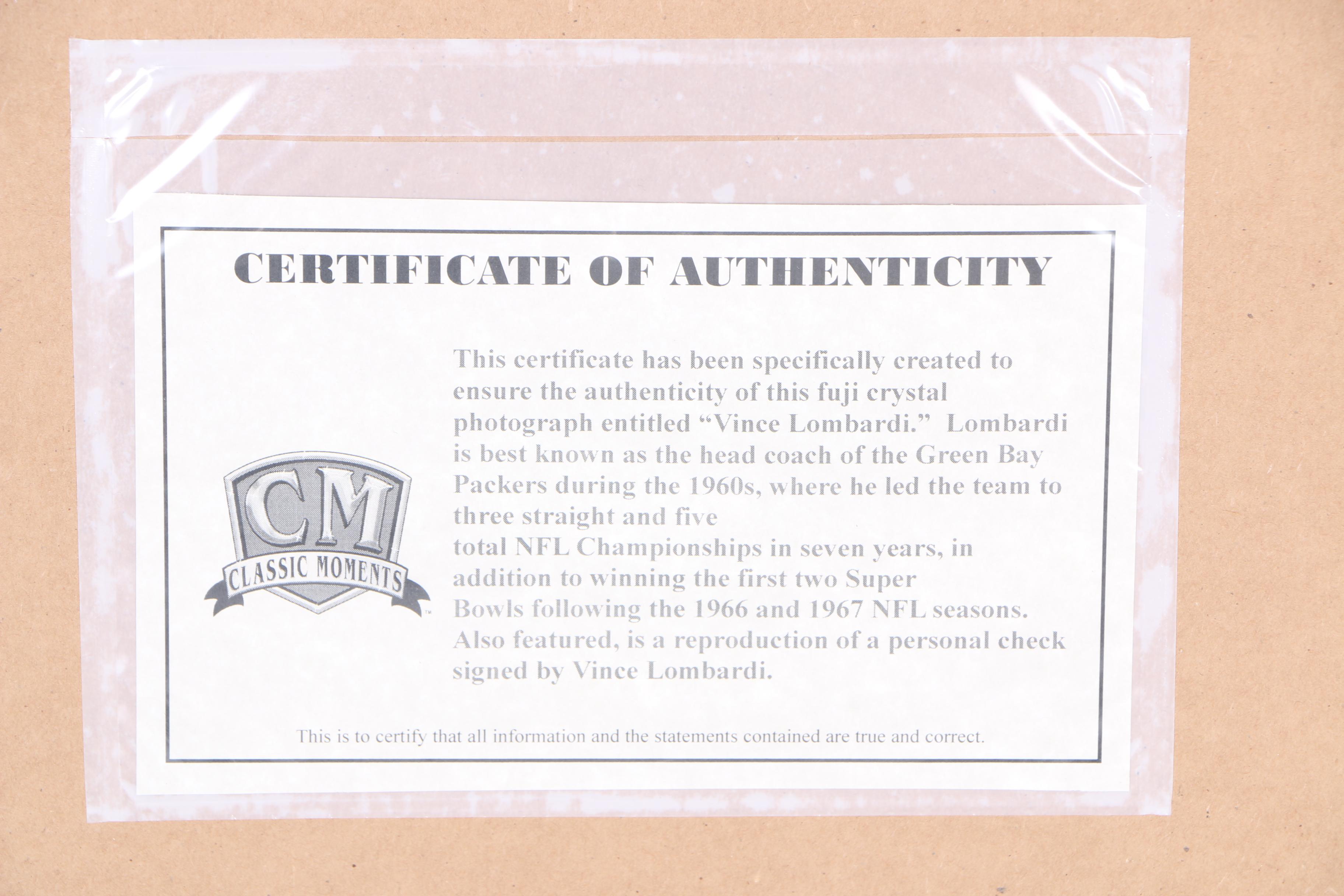 Offset Lithograph of Vince Lombardi Photograph and Check