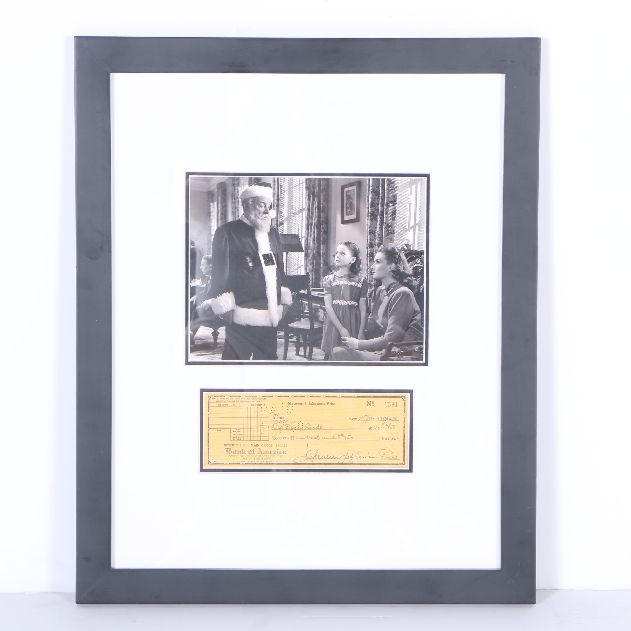 Original 1950 Maureen O'Hara Check With Film Still From "Miracle on 34th St."