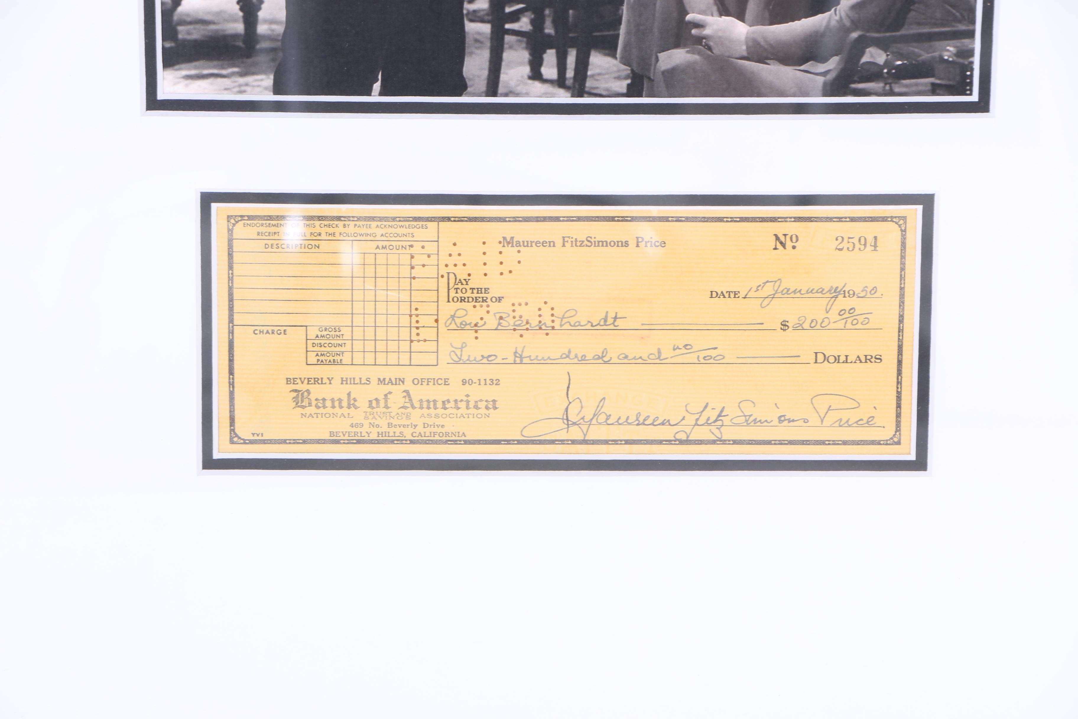Original 1950 Maureen O'Hara Check With Film Still From "Miracle on 34th St."