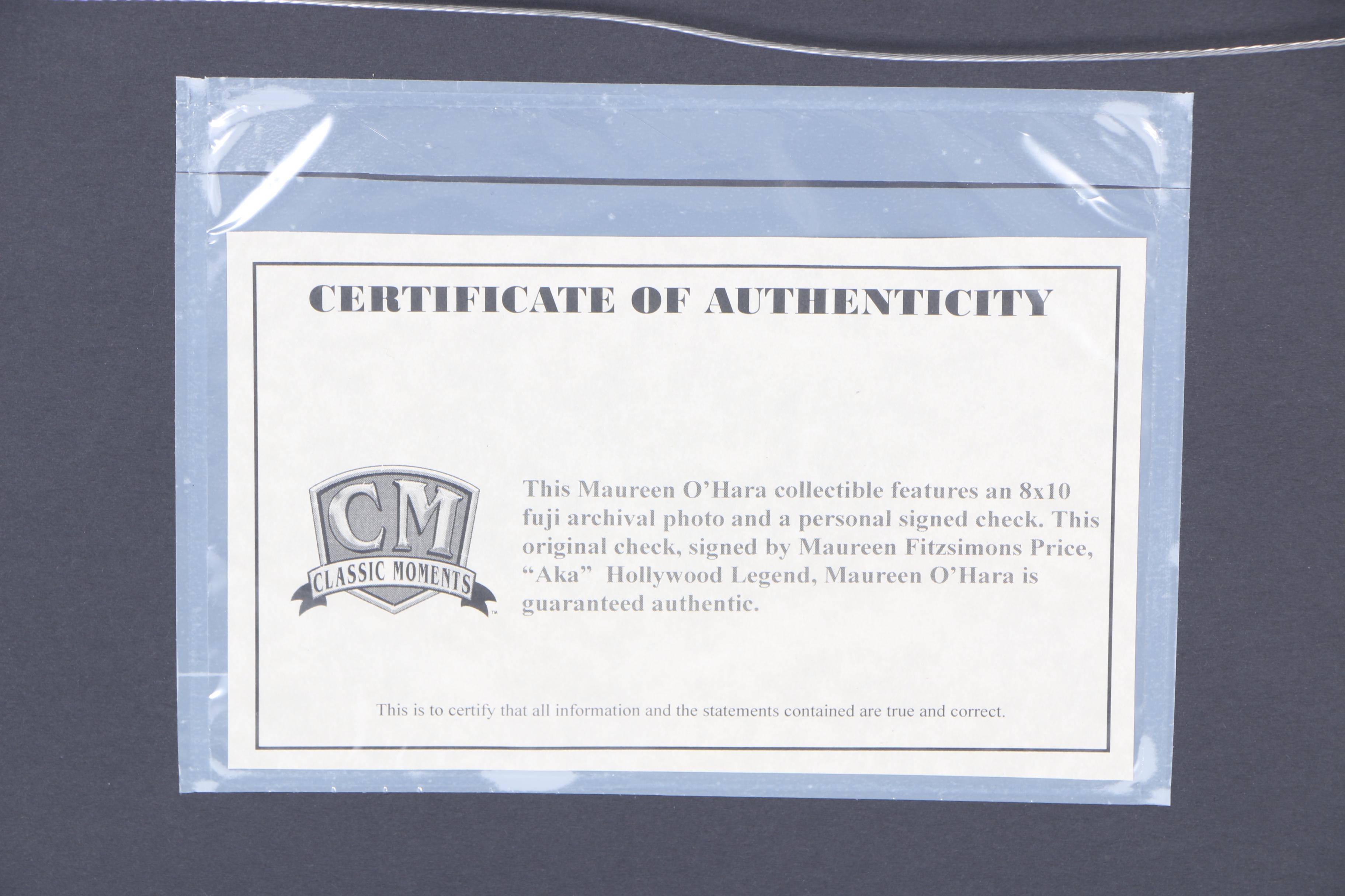 Original 1950 Maureen O'Hara Check With Film Still From "Miracle on 34th St."