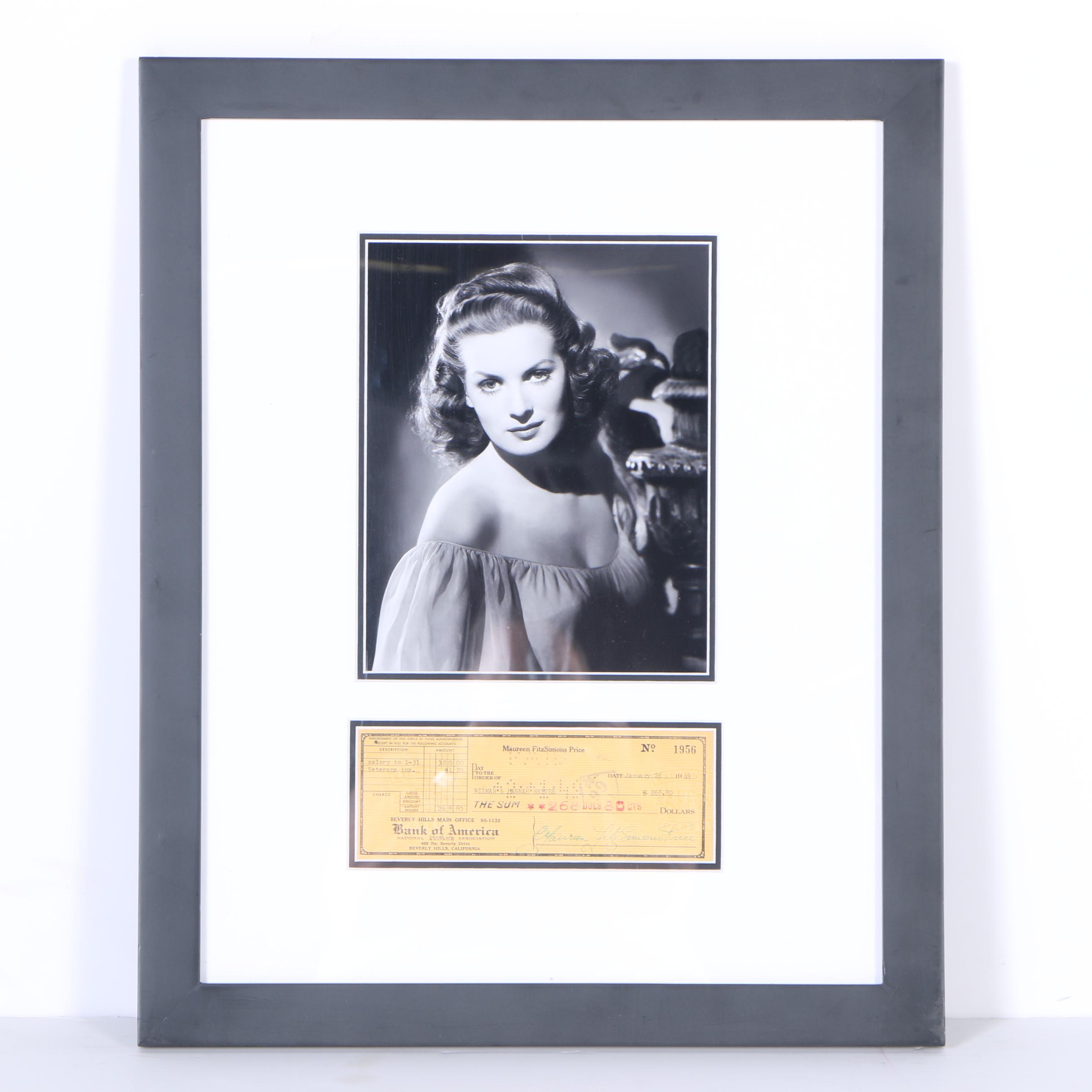 Original 1949 Maureen O'Hara Signed Check and Photograph