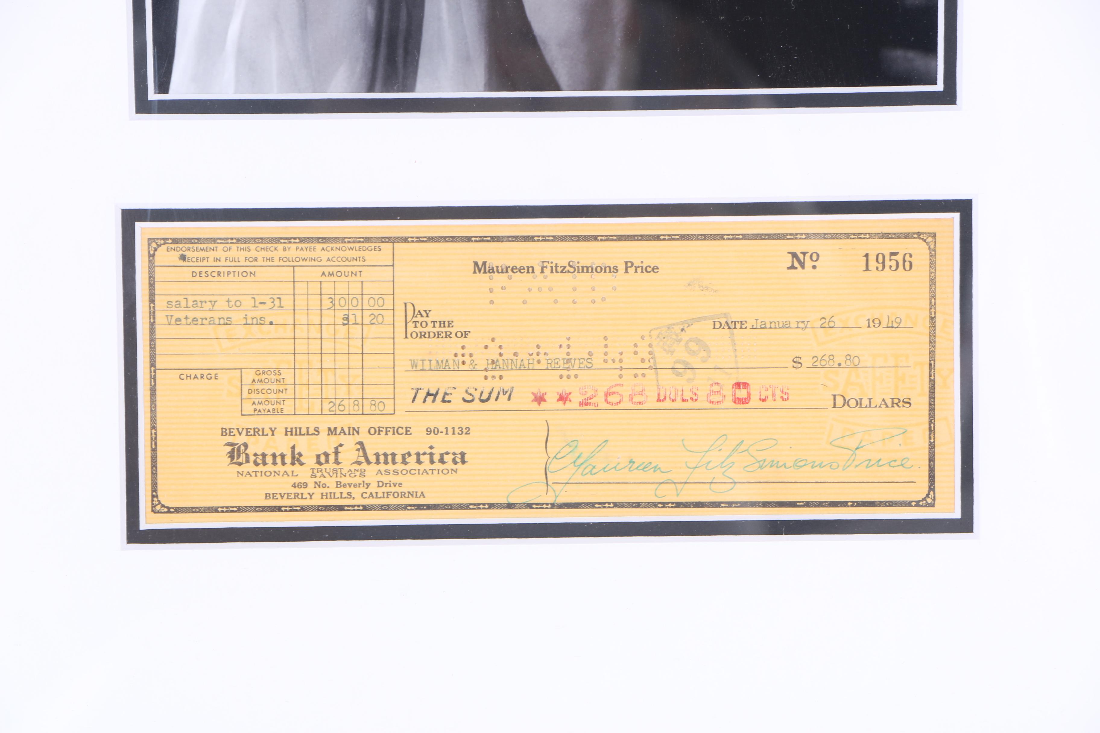 Original 1949 Maureen O'Hara Signed Check and Photograph