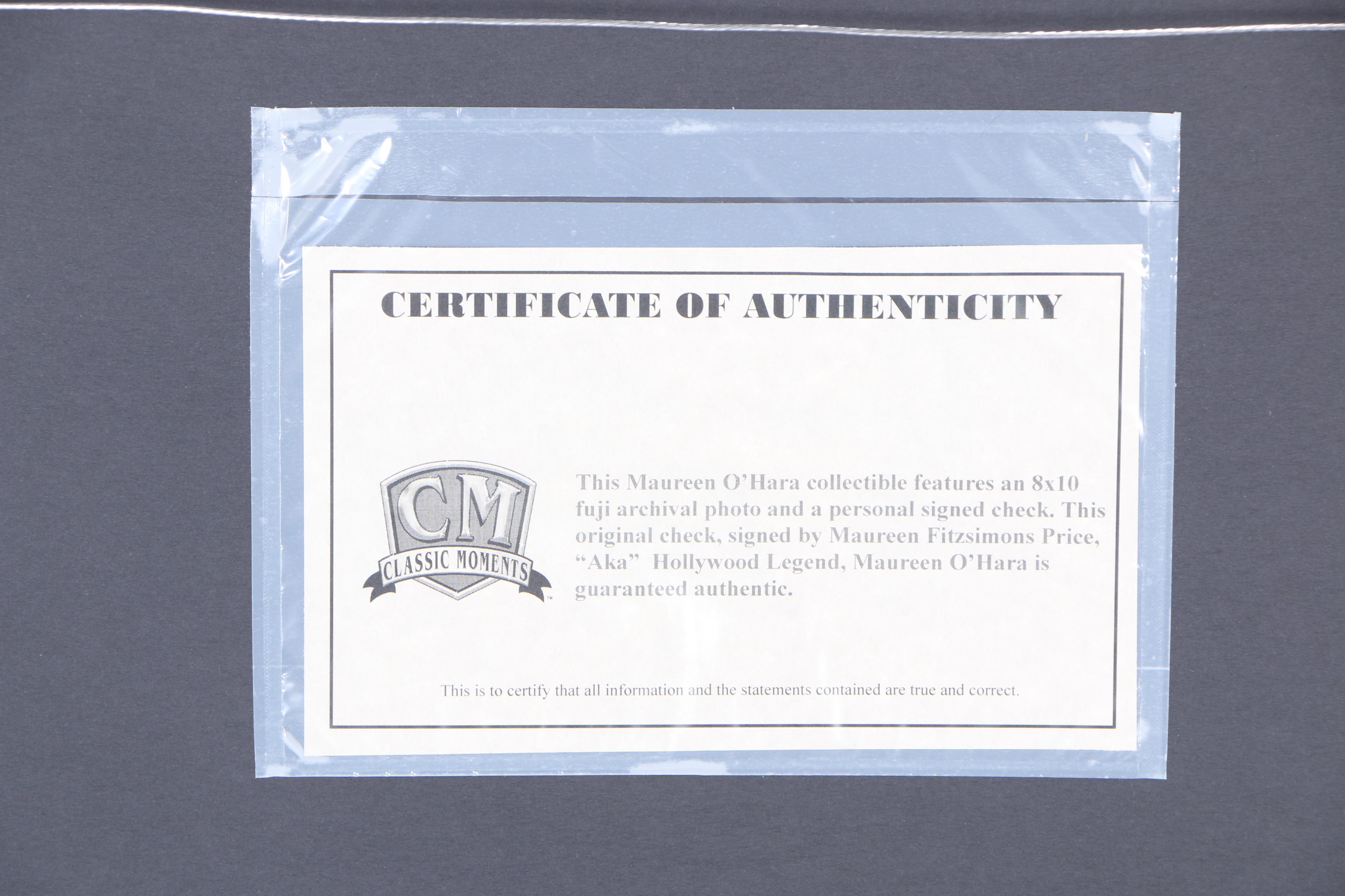 Original 1949 Maureen O'Hara Signed Check and Photograph