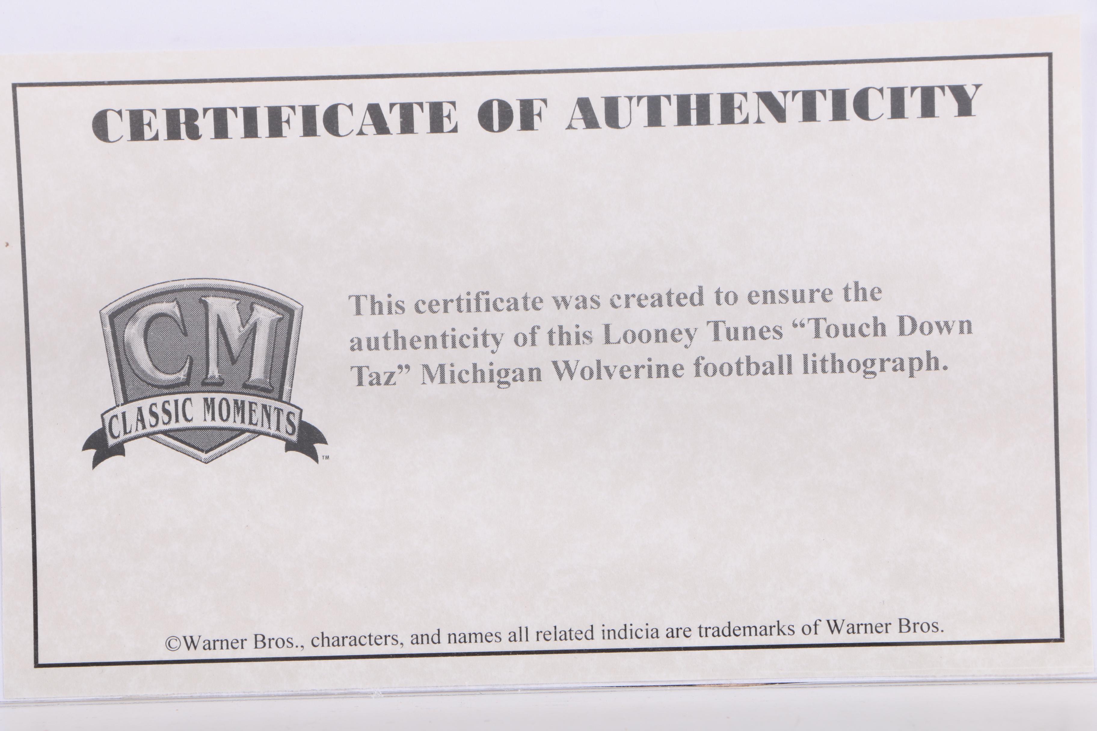 Warner Bros. Limited Edition Offset Lithograph on Paper "Touch Down Taz"