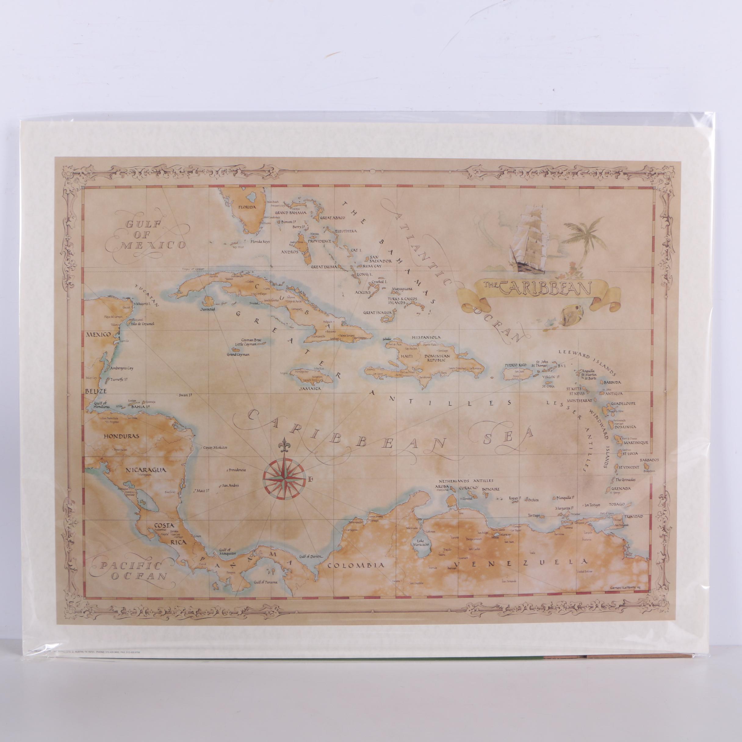 Offset Lithograph Map of the Caribbean