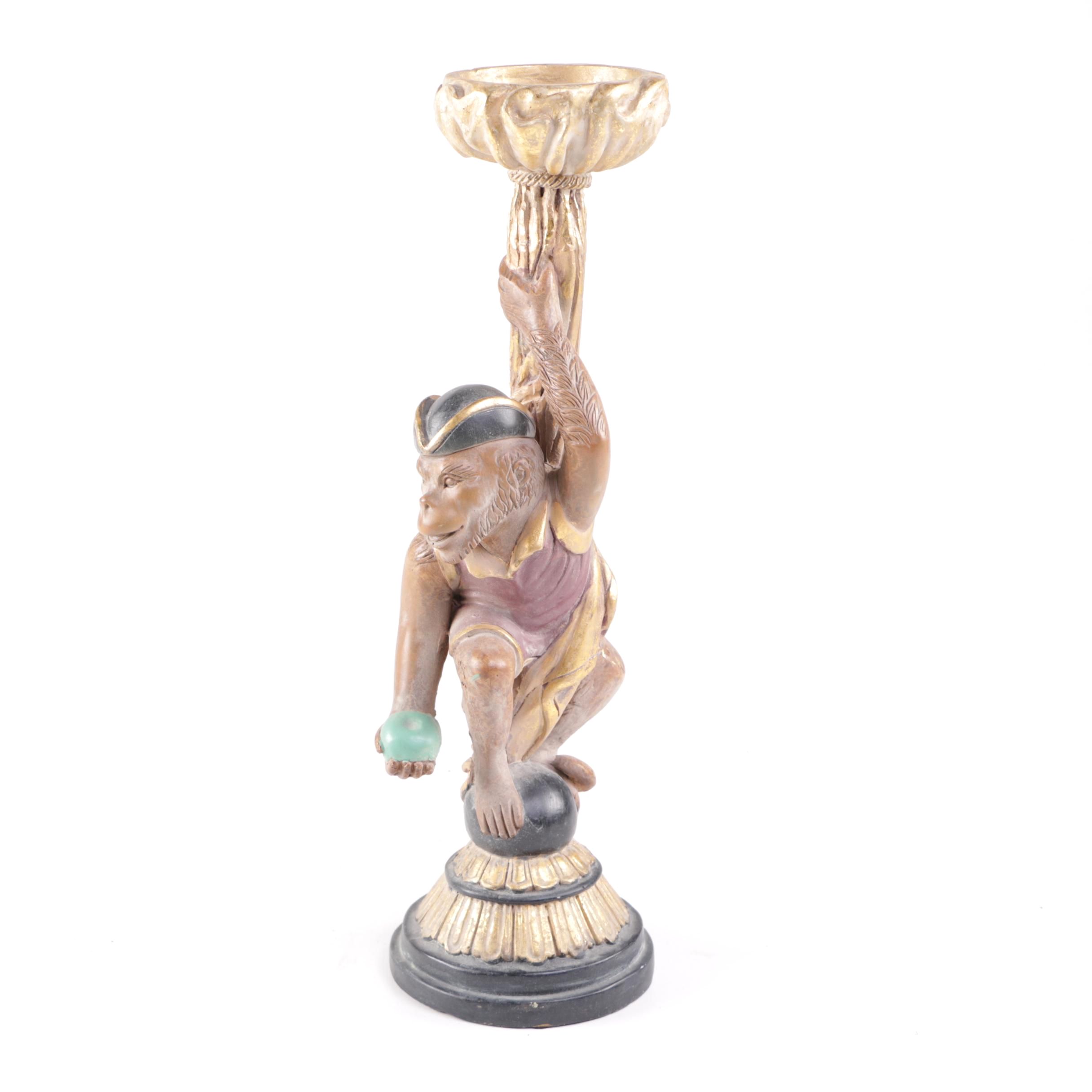 Wooden Monkey Pedestal Candle Holder