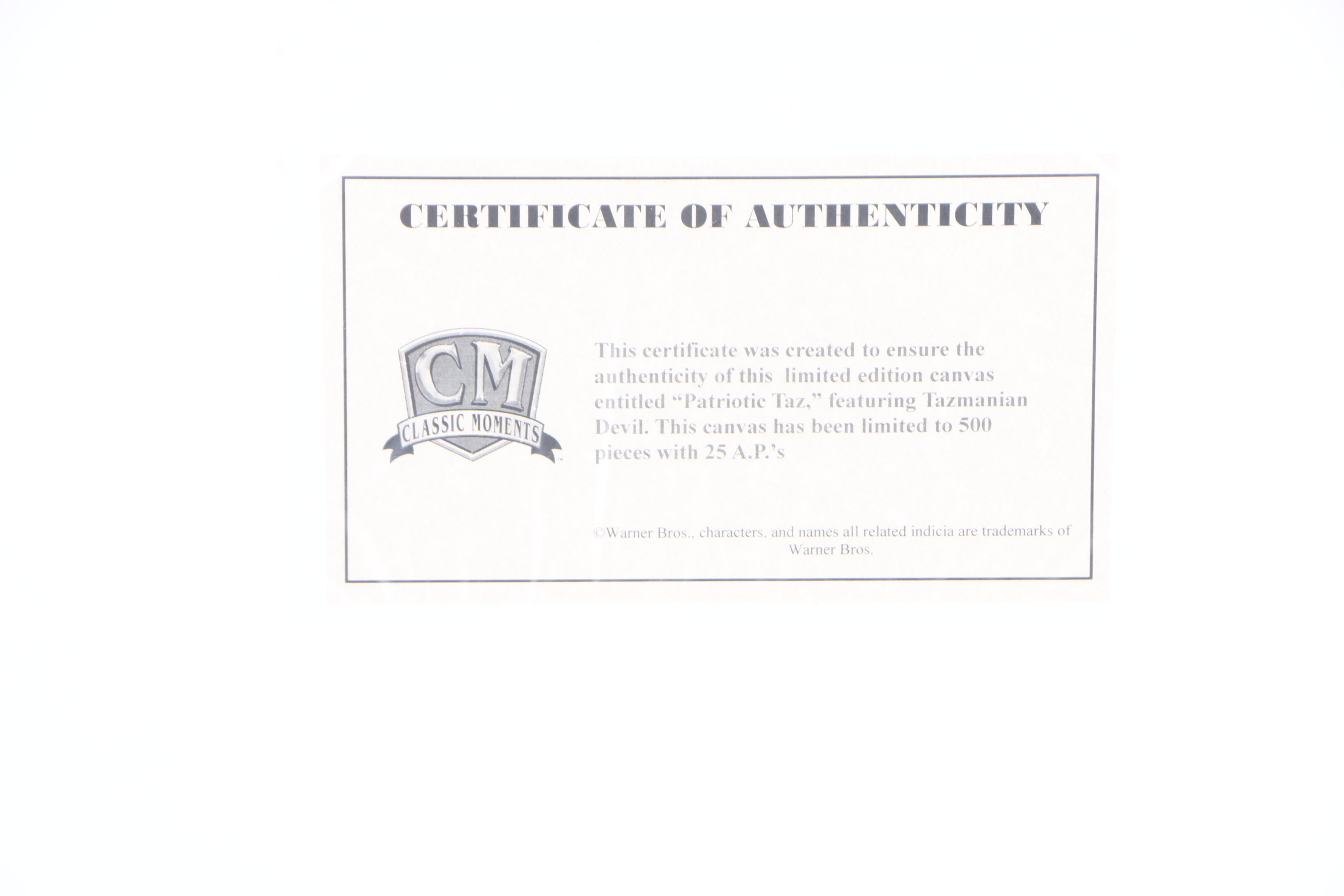 Warner Bros Limited Edition Prints "Patriotic Taz" and "Touchdown Taz"