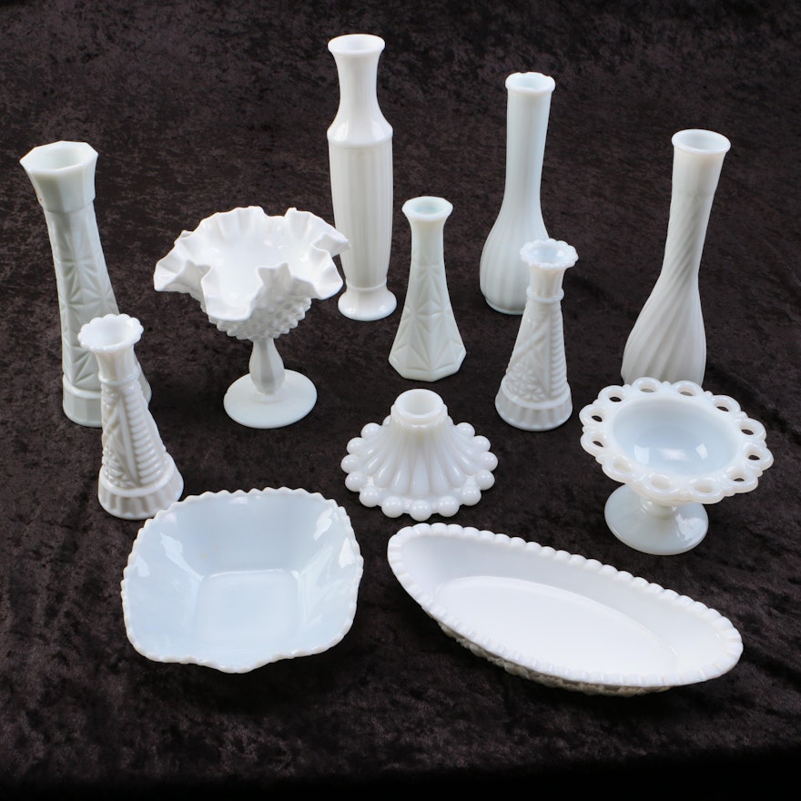 Milk Glass Vases and and Tableware