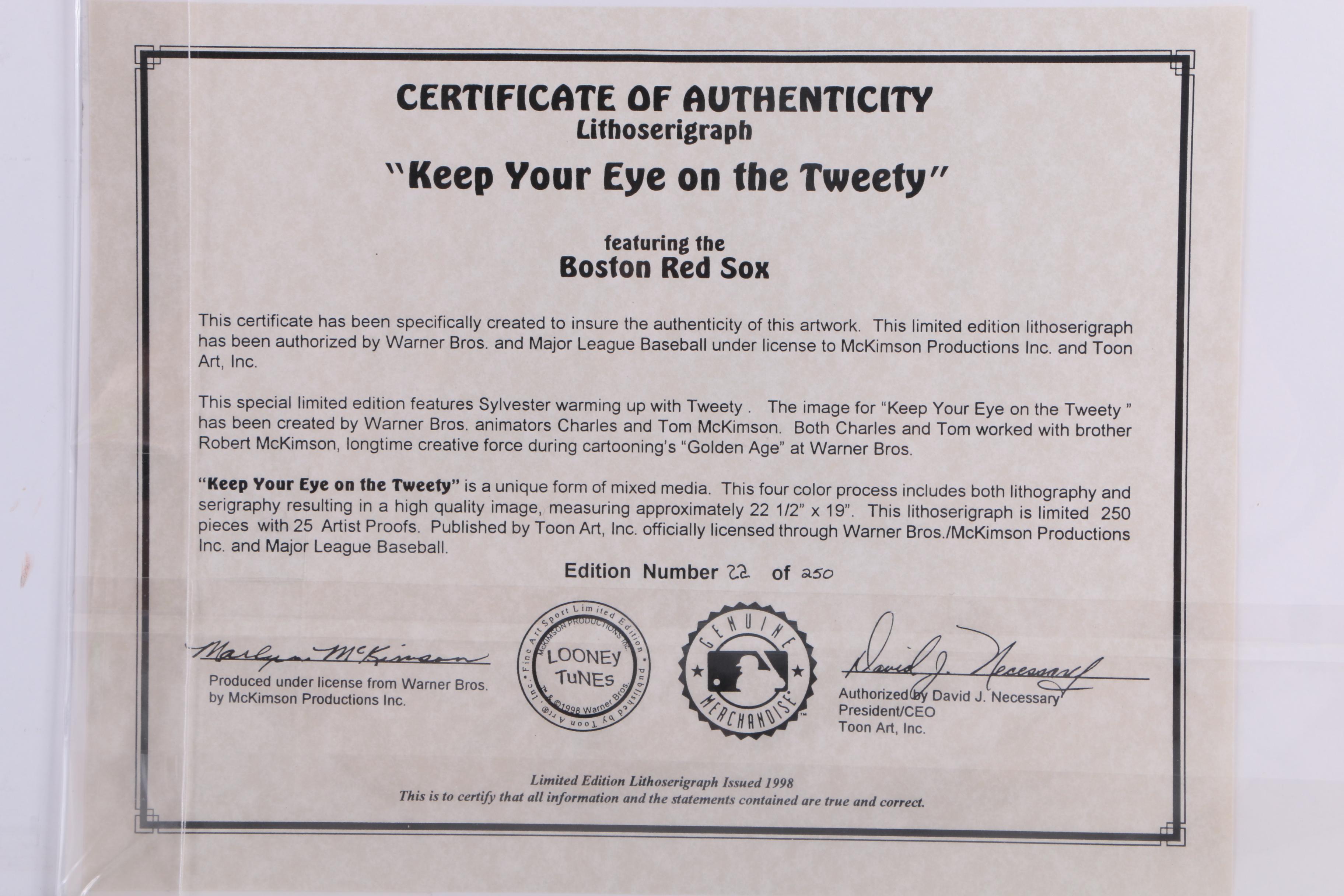 Limited Edition Boston Red Sox Lithoserigraph "Keep Your Eye on the Tweety"
