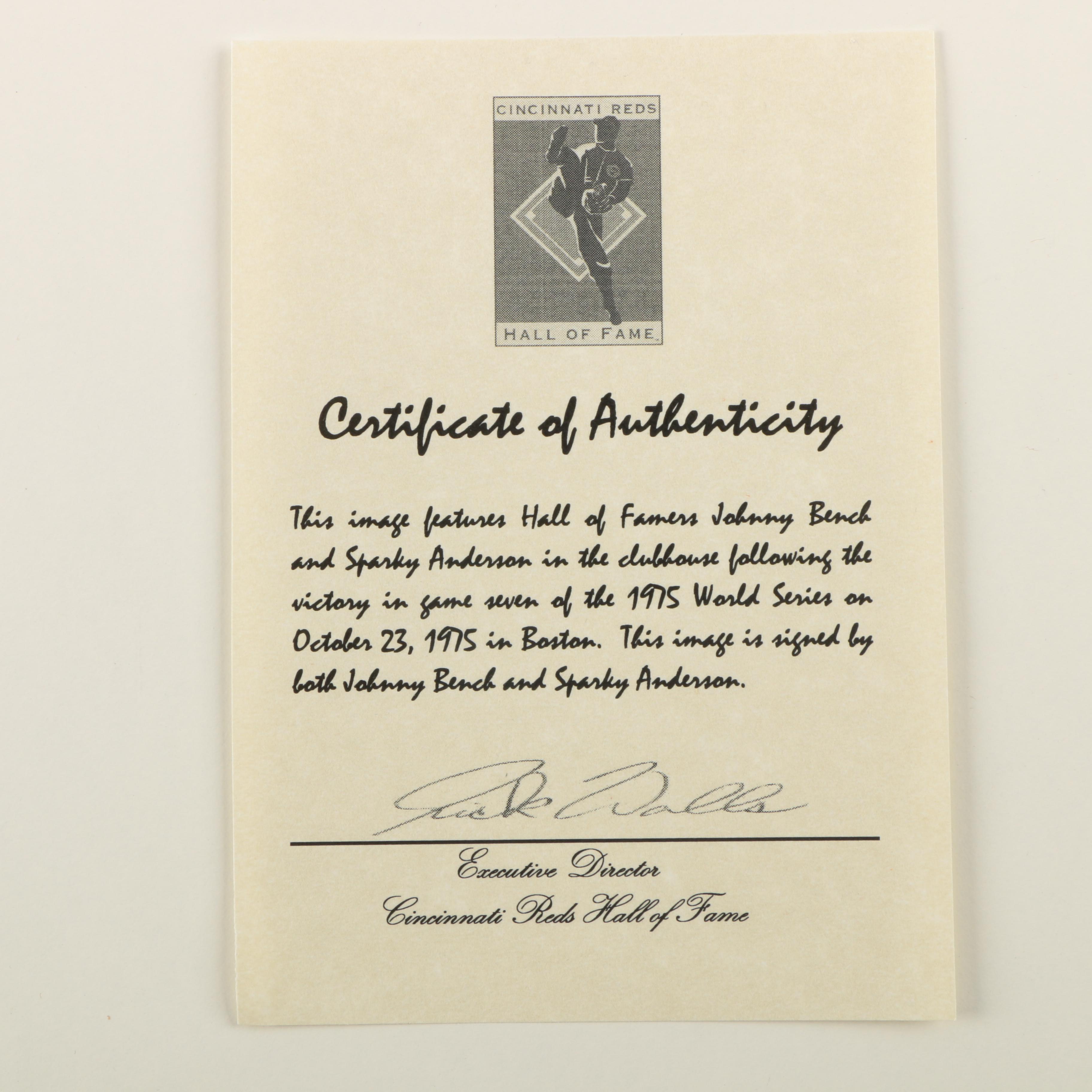 Fuji Crystal Archival Photo Signed by Sparky Anderson and Johnny Bench