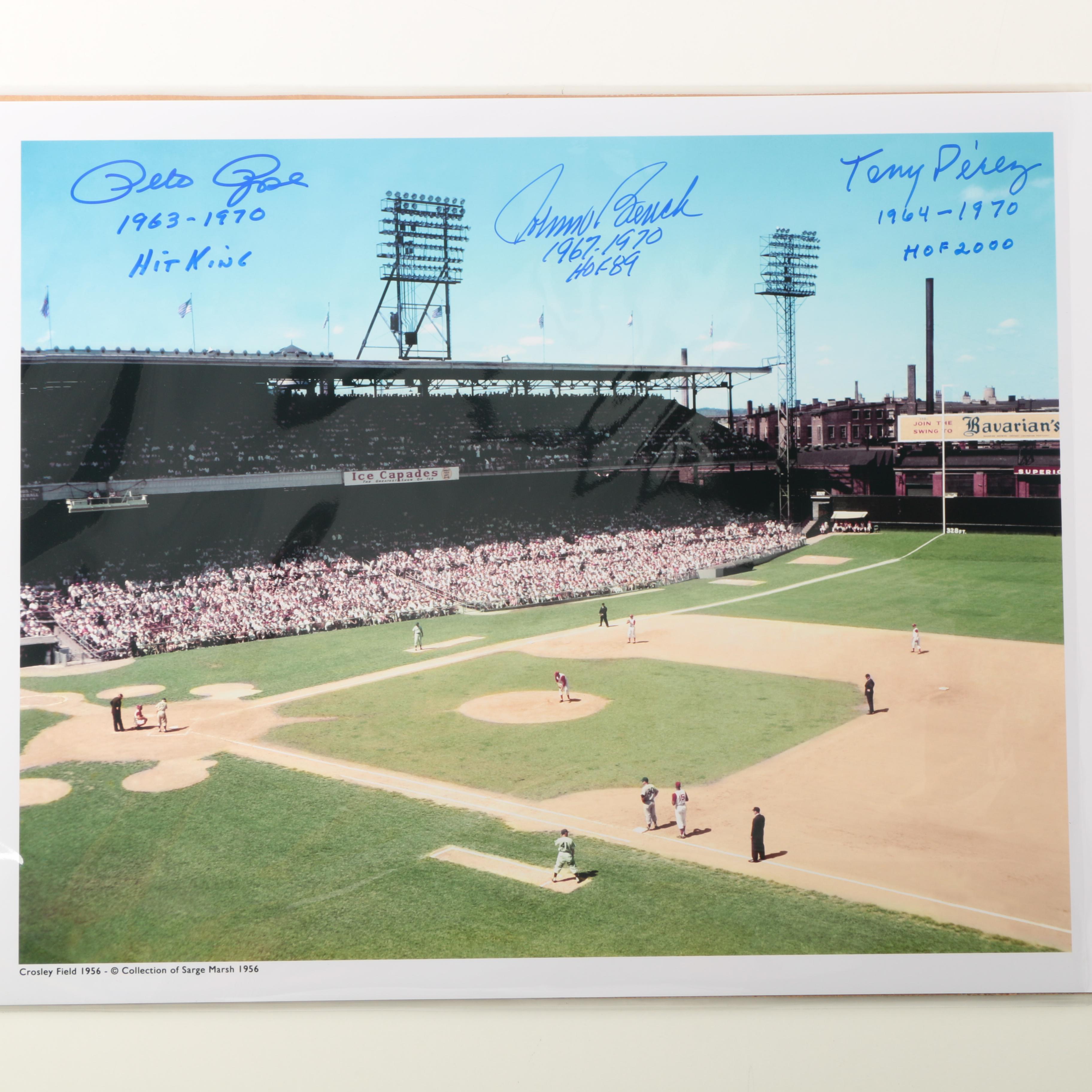 Fuji Crystal Photograph of Crosley Field Signed by Rose, Bench and Perez