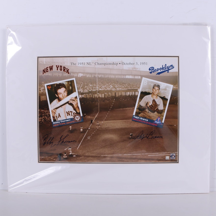 Baseball Themed Offset Lithograph Signed by Bobby Thomson and Ralph Branca
