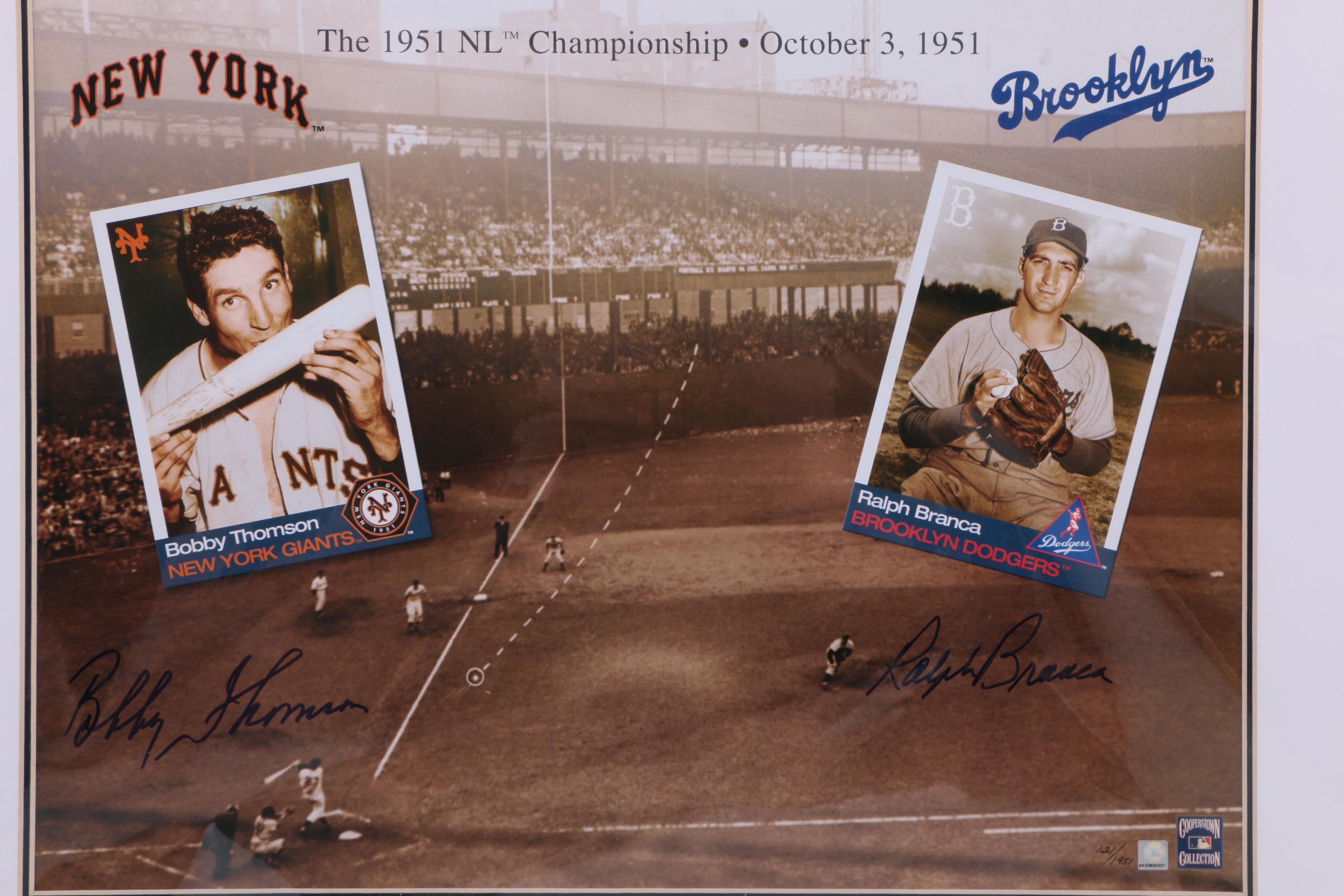 Baseball Themed Offset Lithograph Signed by Bobby Thomson and Ralph Branca