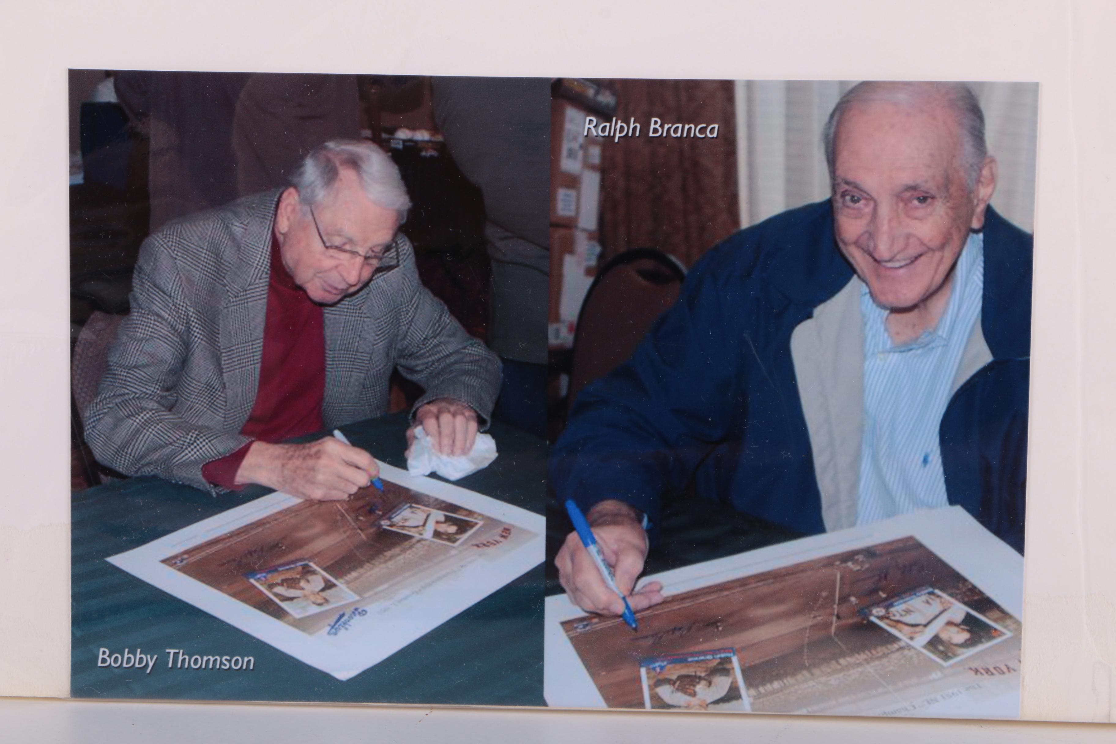 Baseball Themed Offset Lithograph Signed by Bobby Thomson and Ralph Branca
