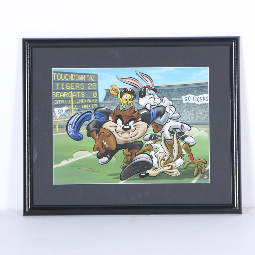 Looney Tunes and College Football-Themed Offset Lithograph "Touchdown Taz"