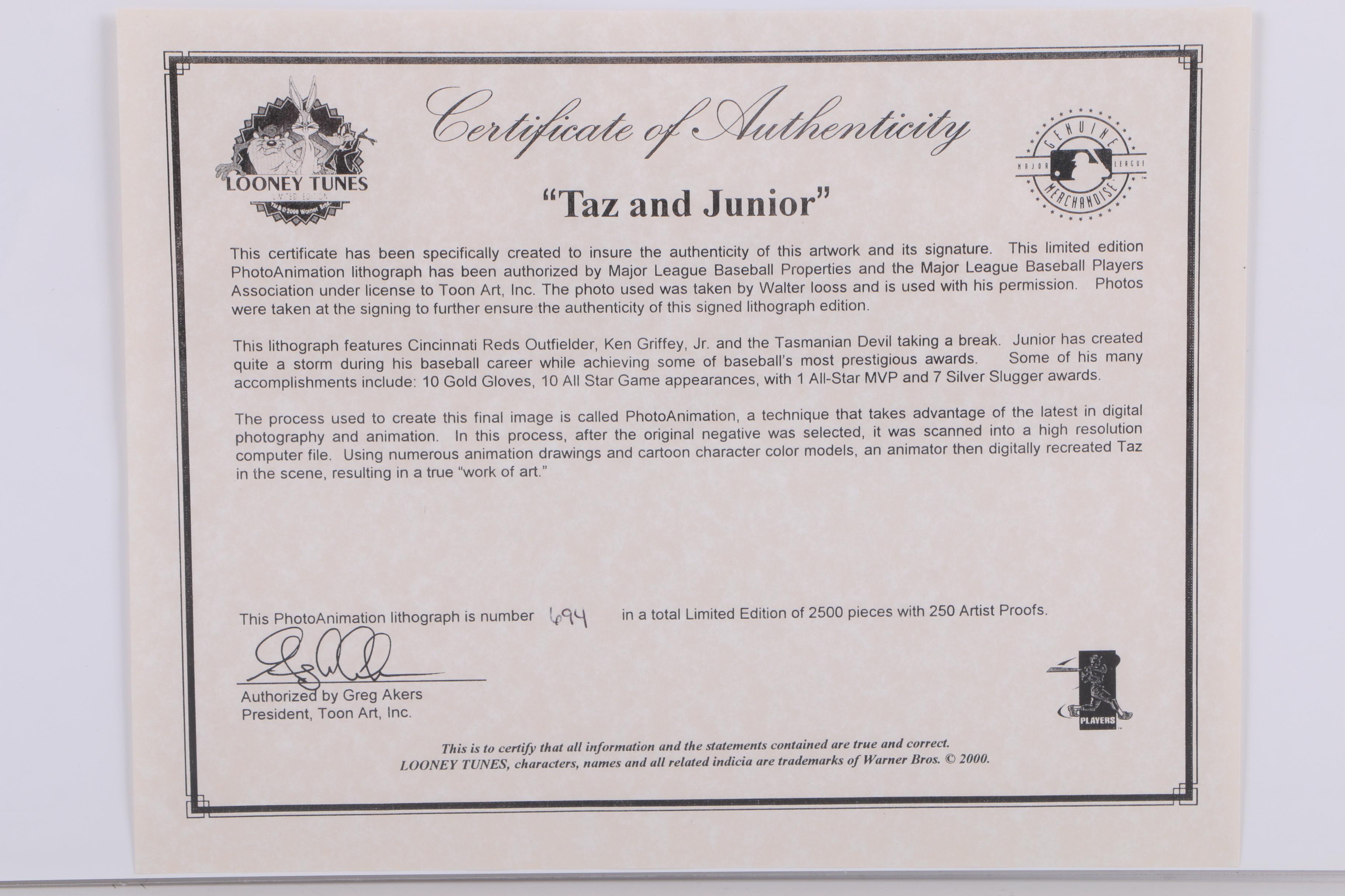 Limited Edition Cincinnati Reds-Themed Offset Lithograph "Taz and Junior"