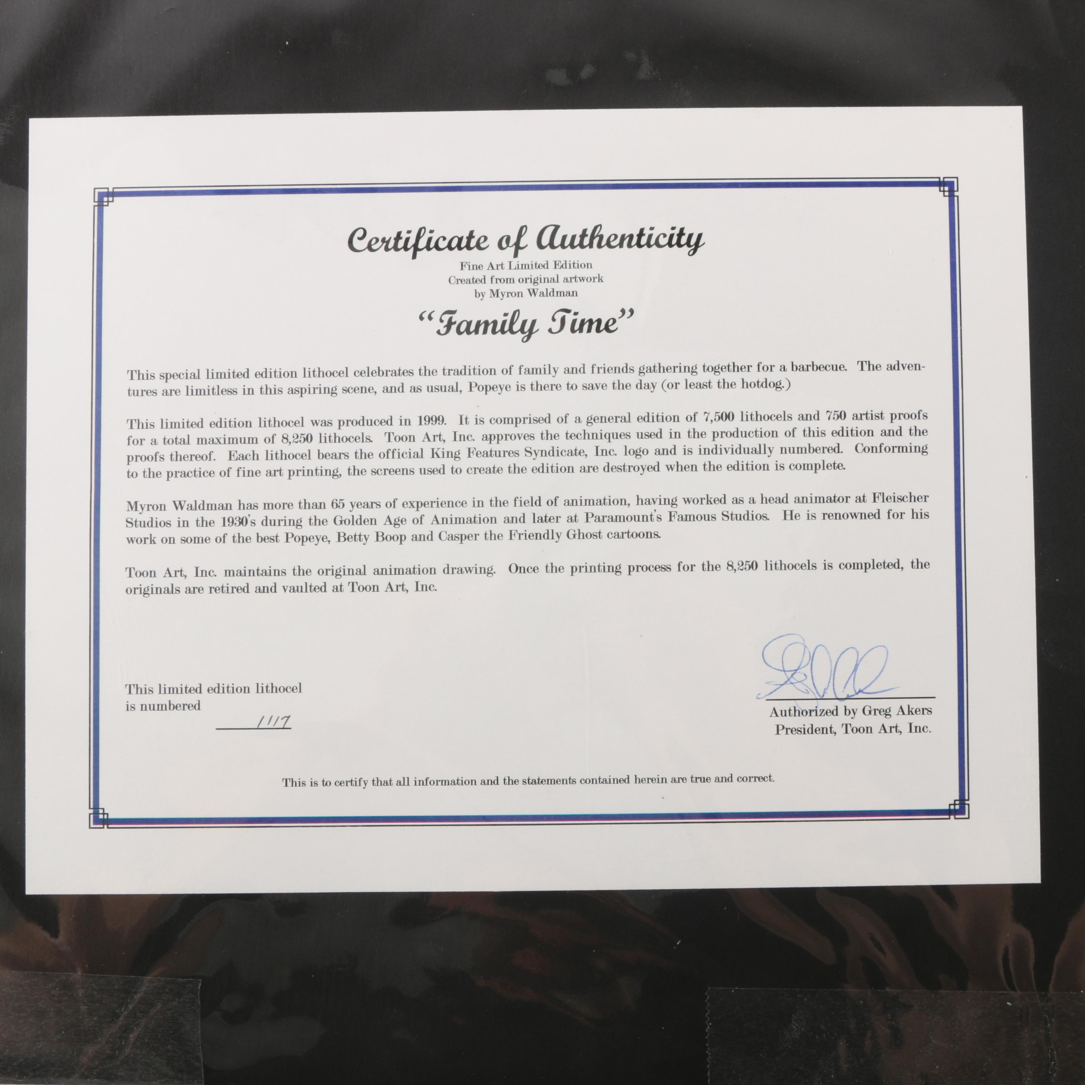 Two Limited Edition Myron Waldman Popeye Animation Cels