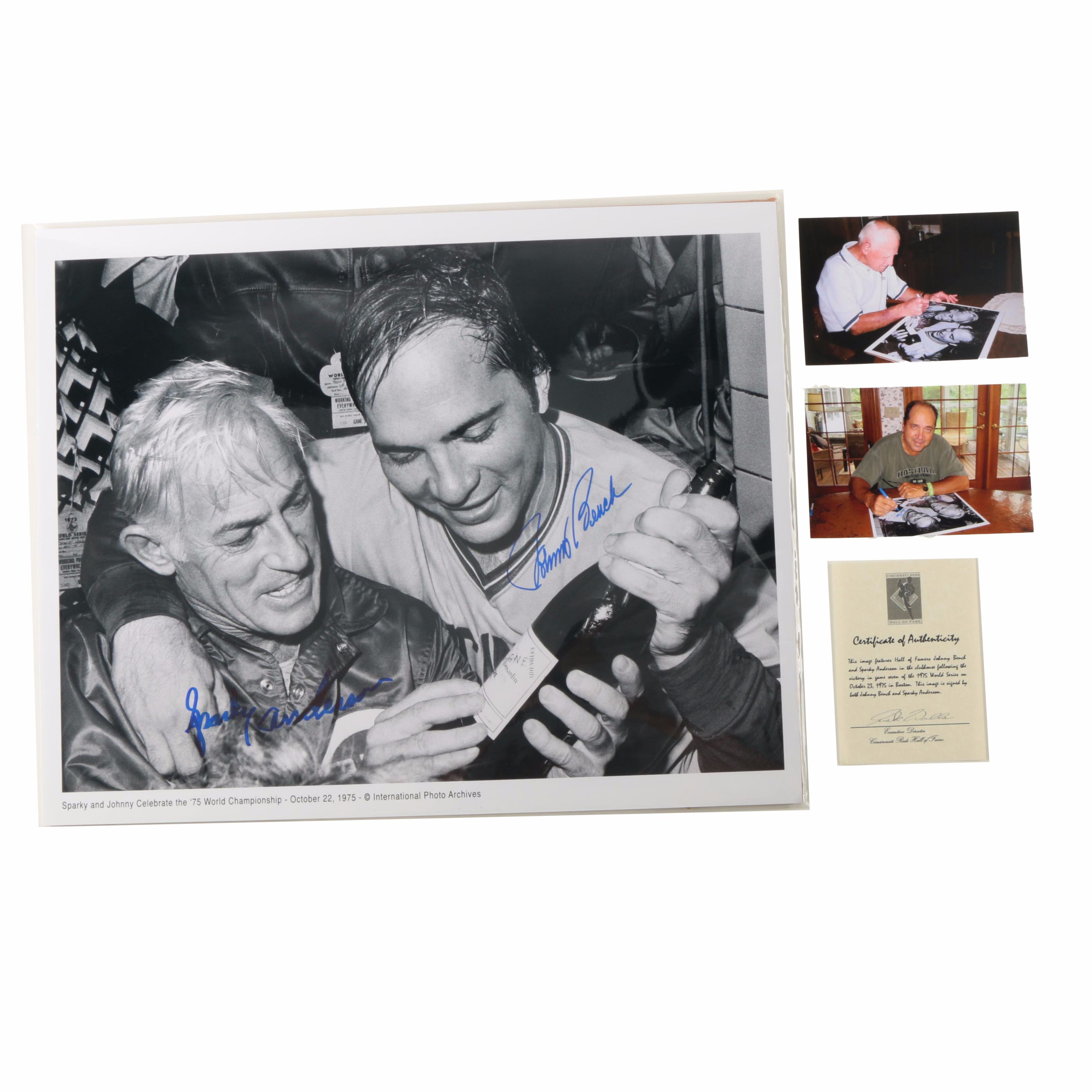 Fuji Crystal Archival Photo Signed by Sparky Anderson and Johnny Bench