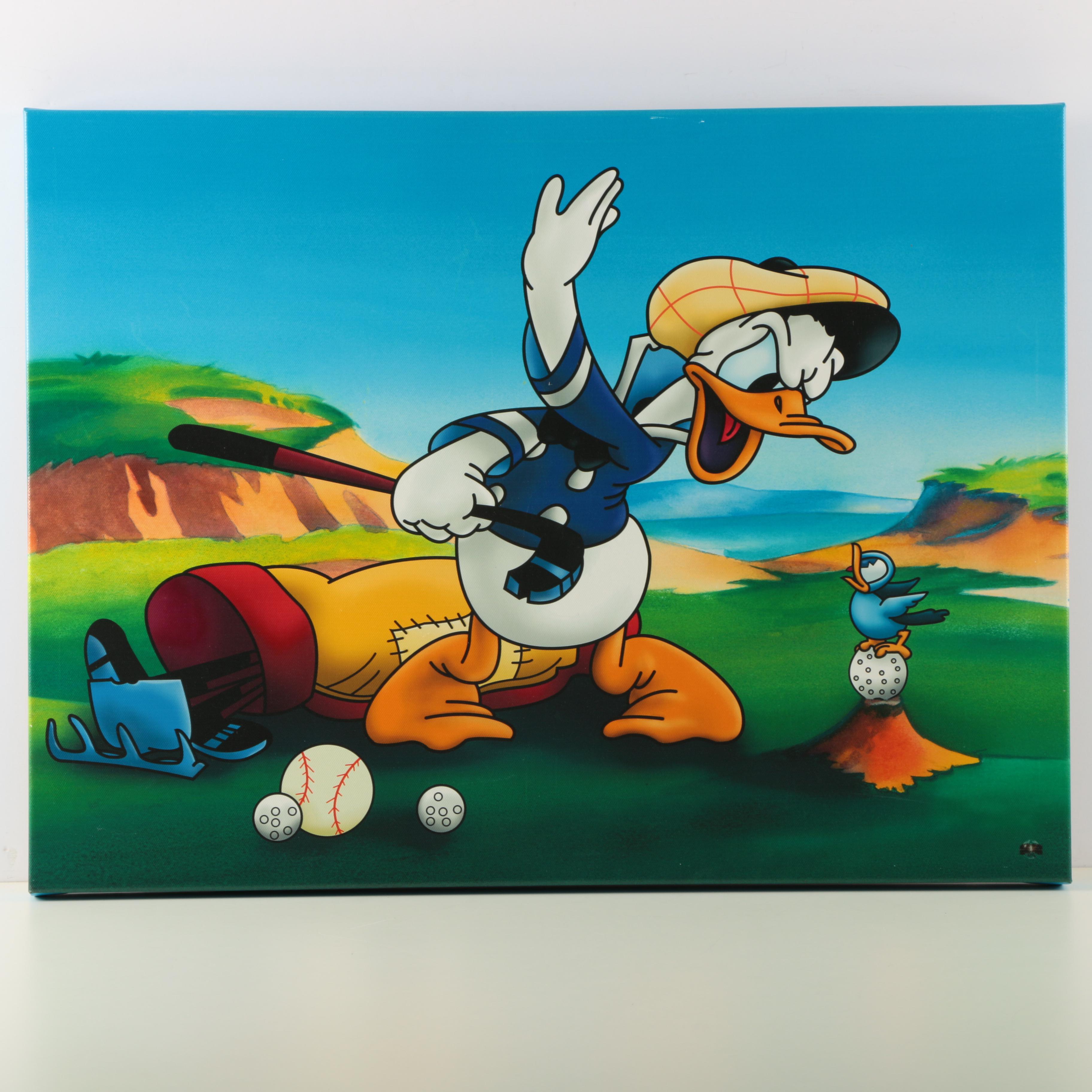 Stretched and Mounted Giclée on Canvas of Golfing Donald Duck "Temper, Temper"