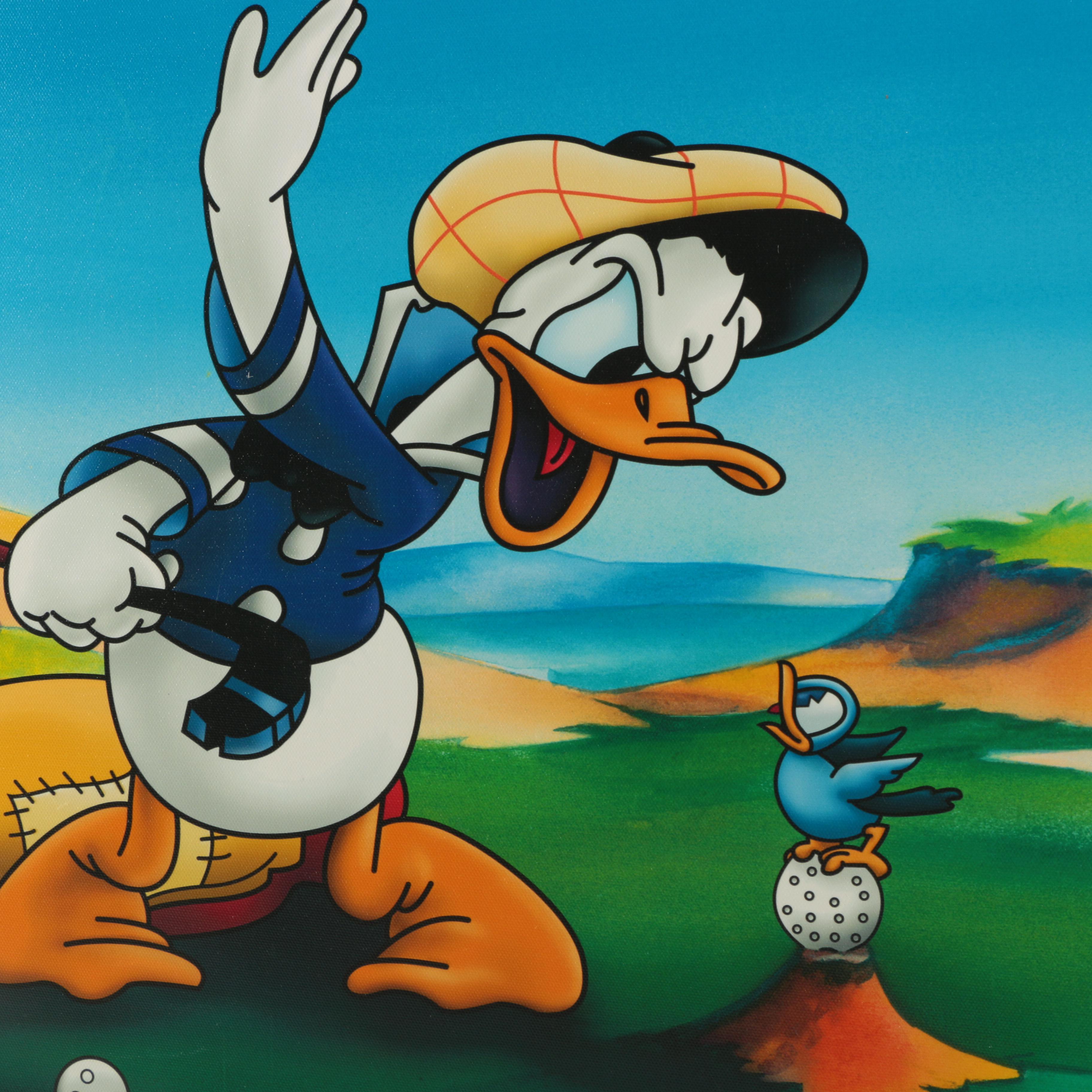 Stretched and Mounted Giclée on Canvas of Golfing Donald Duck "Temper, Temper"