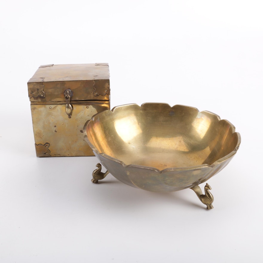 Brass Footed Bowl and Box with Hinged Lid