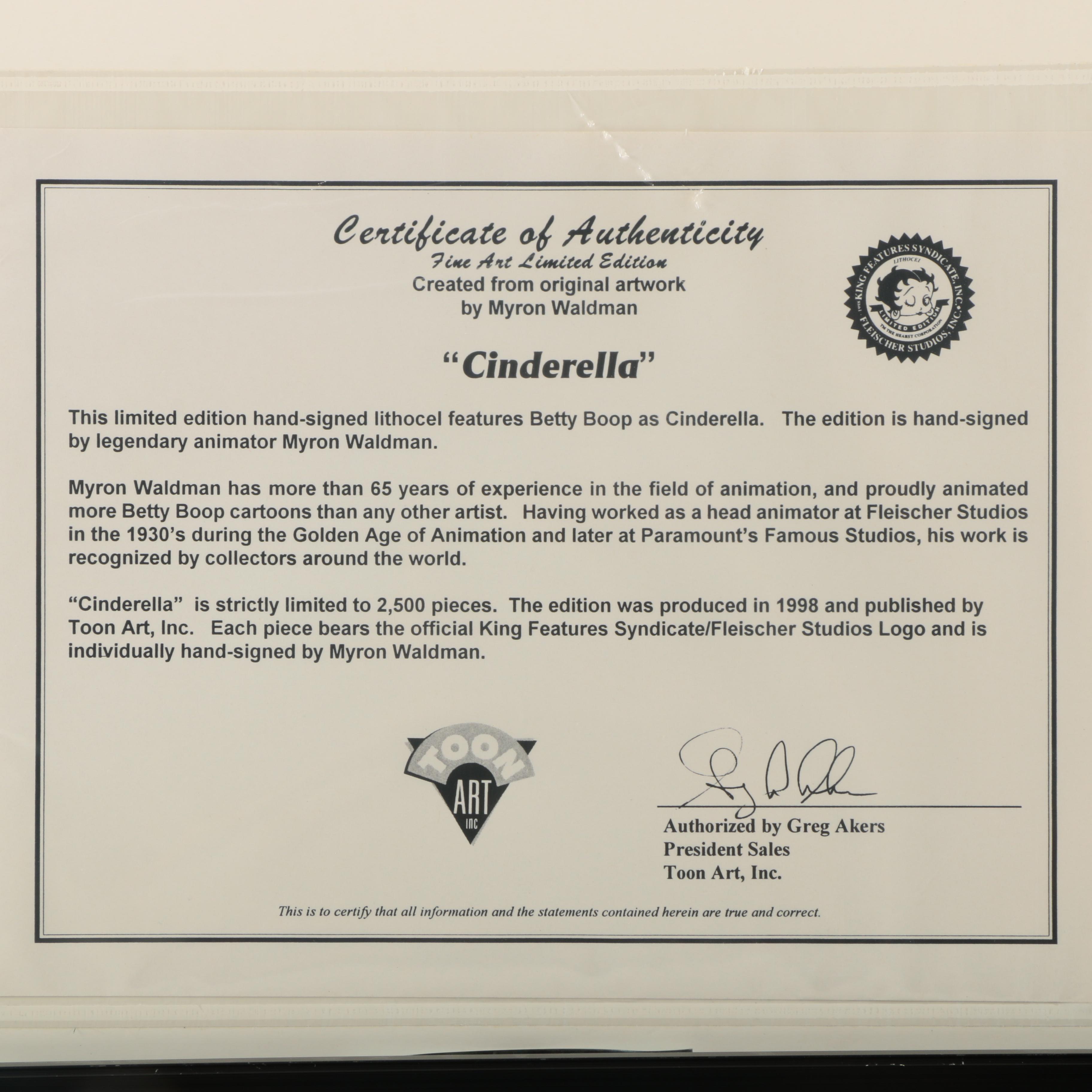Myron Waldman "Cinderella" Betty Boop Lithocel