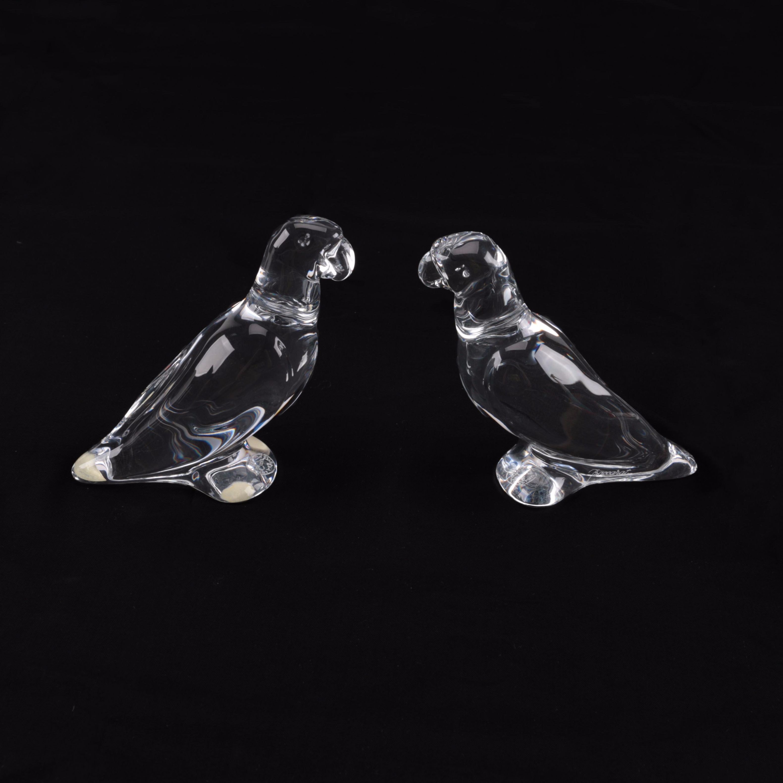 Pair of Signed Baccarat Crystal Parrots