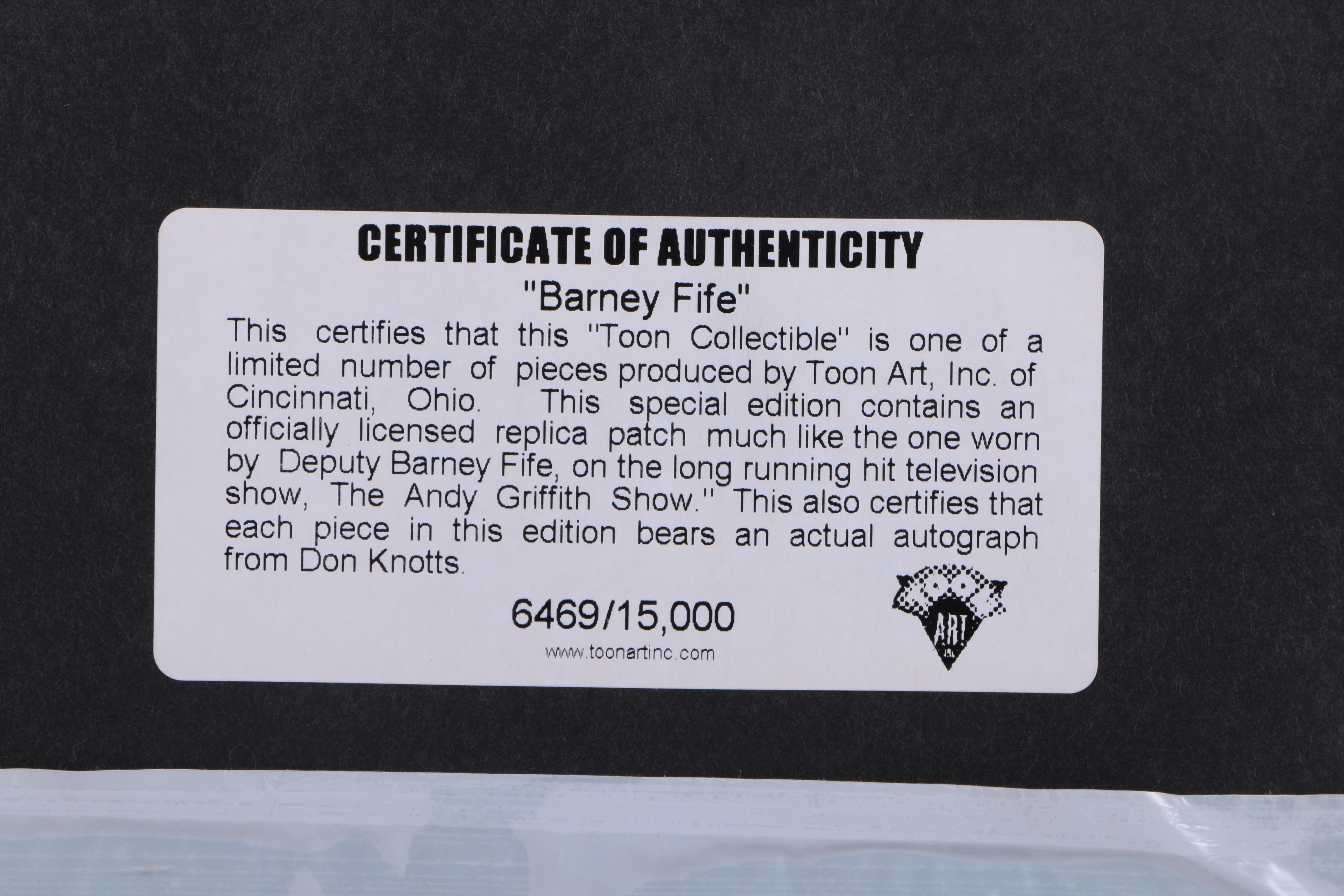 Autographed Offset Lithograph "Barney Fife" with Deputy Mayberry Patch