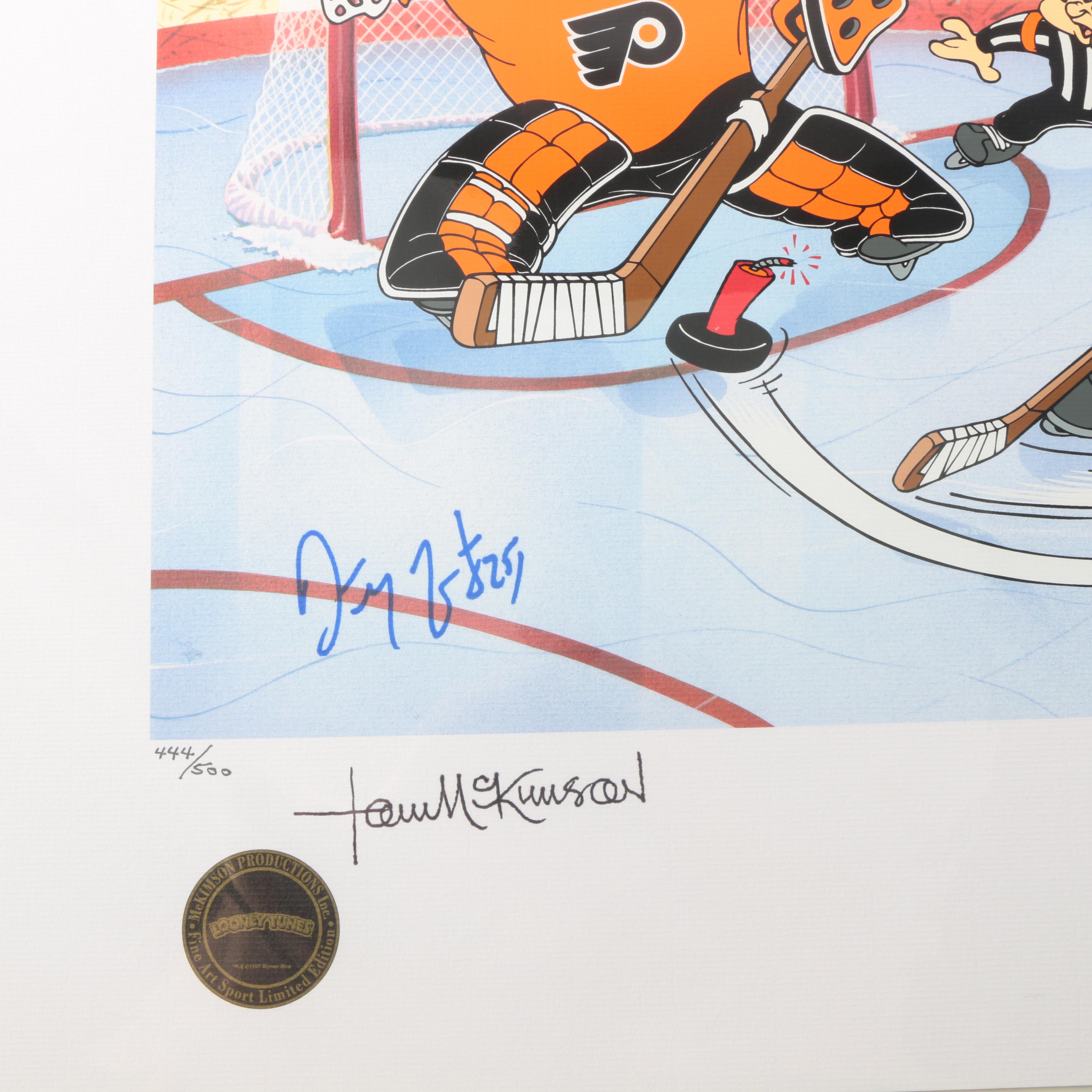 Signed Lithoserigraph of Bugs Bunny Autographed by Four 1997 Red Wings Players